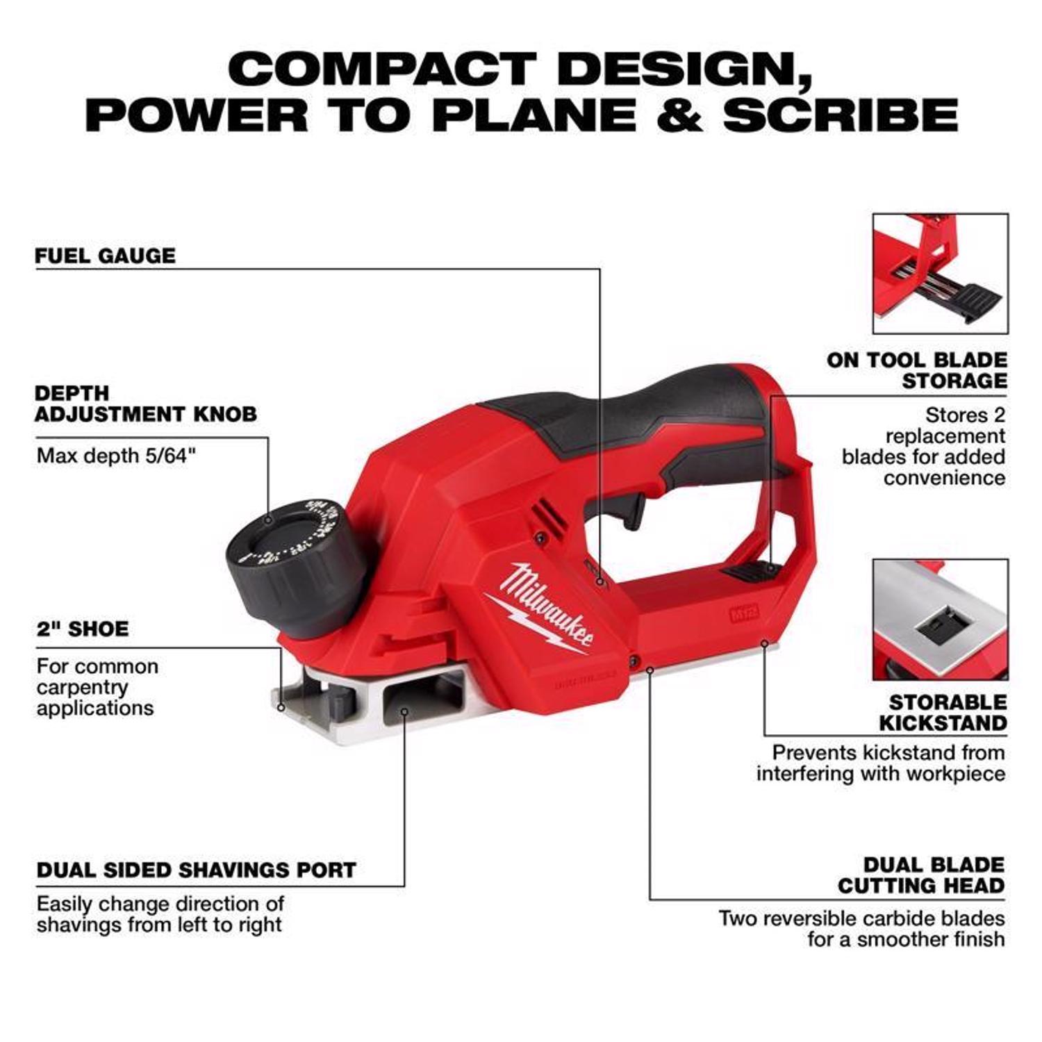 Milwaukee M12 2.2 in. Cordless Brushless Planer Tool Only