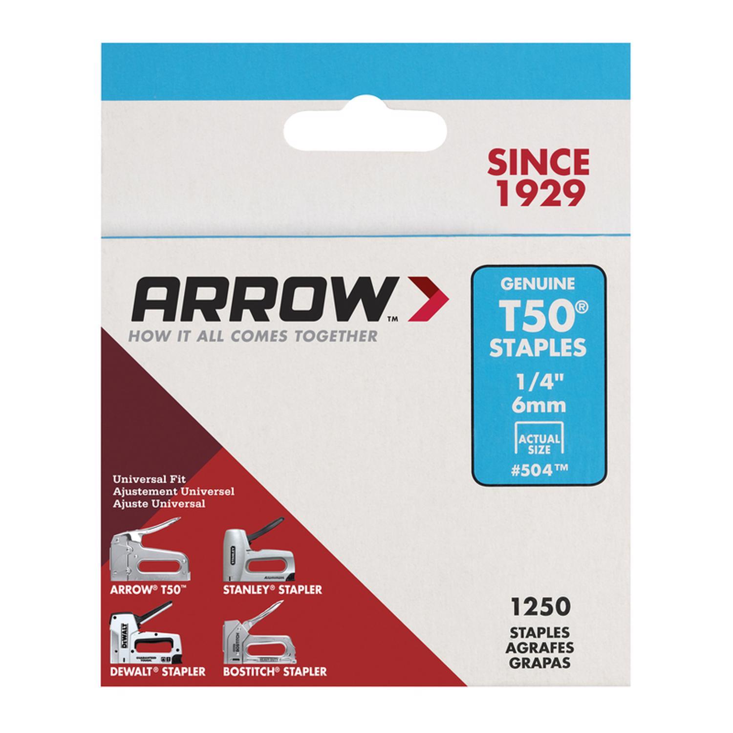 Arrow T50 3/8 in. W X 1/4 in. L 18 Ga. Flat Crown Heavy Duty Staples 1250 pk
