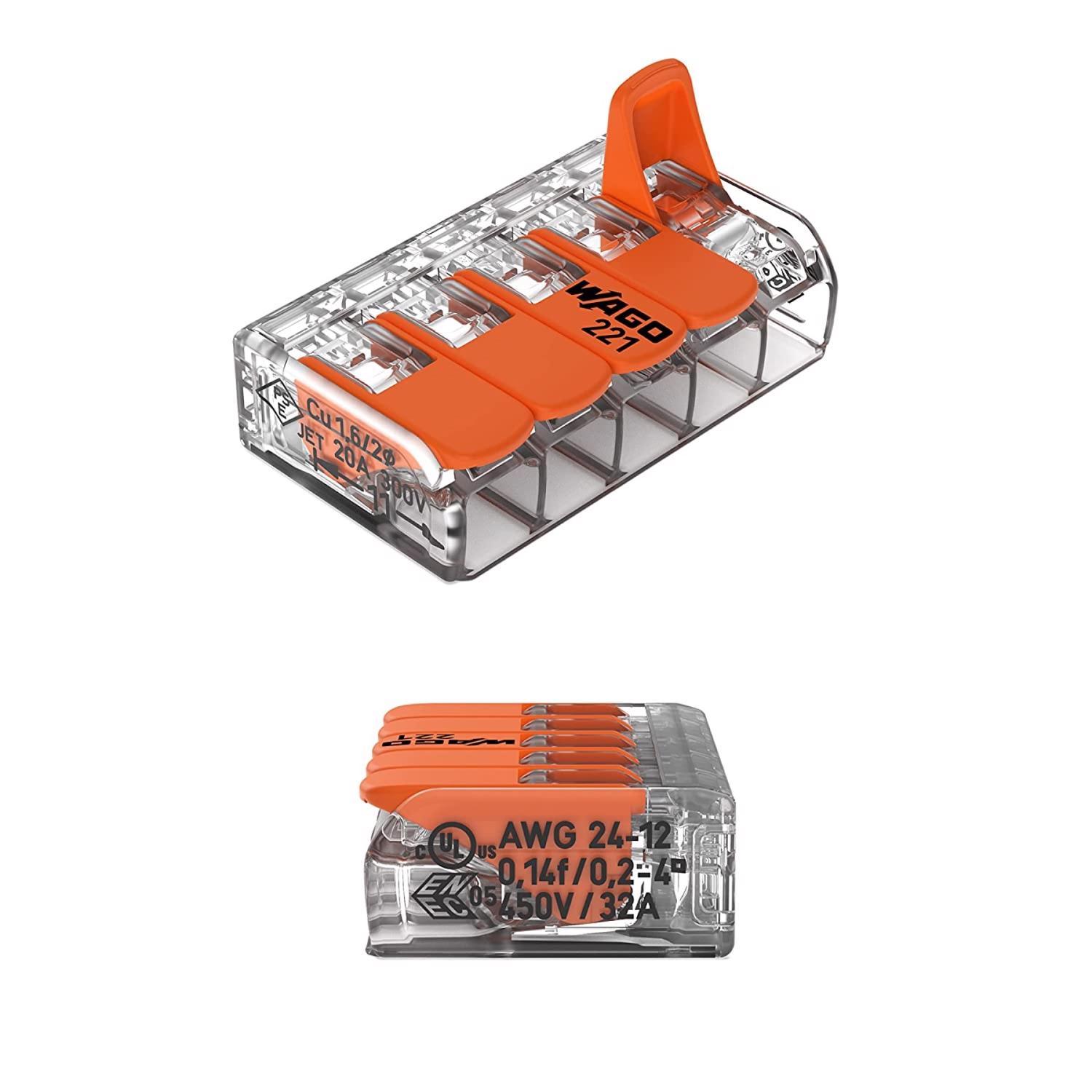 WAGO 221 Series 5 Port Lever Cable Connector 25 pk