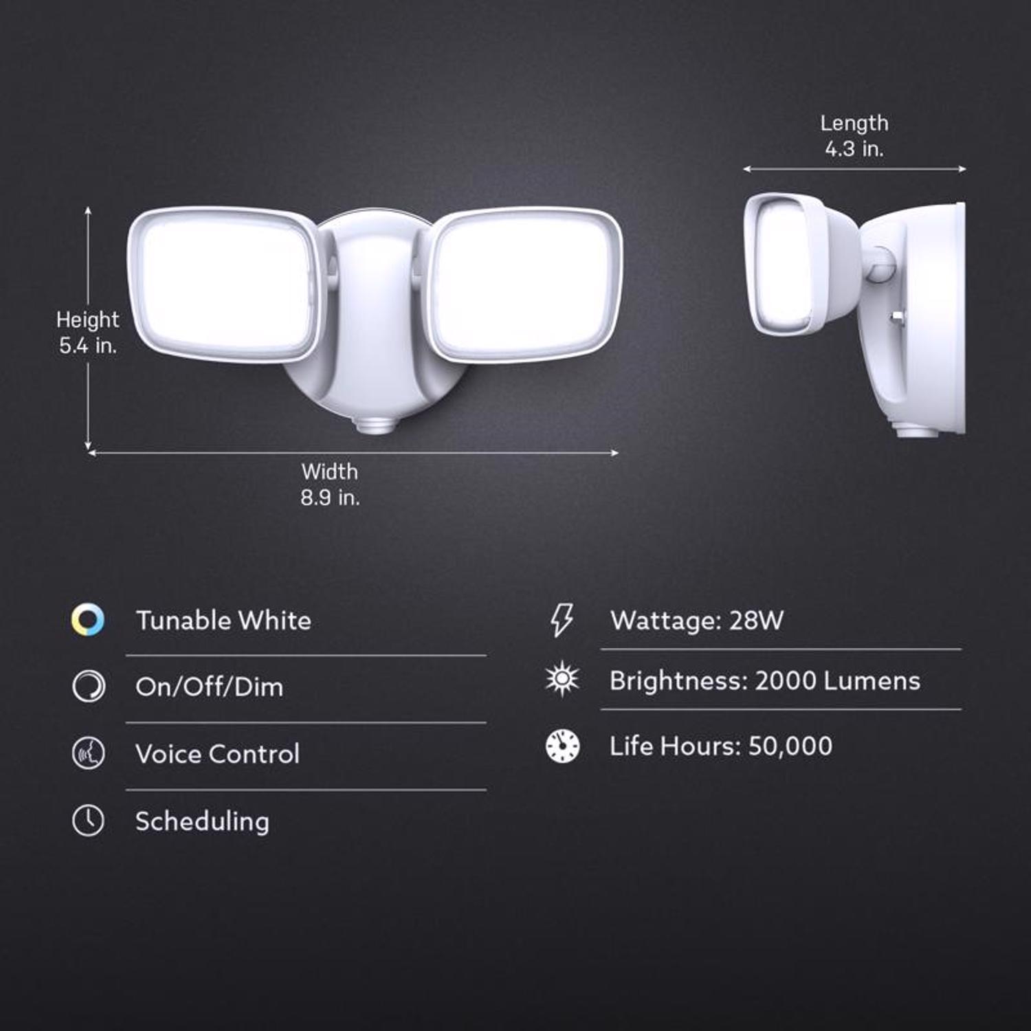 Feit Smart Home Switch Hardwired LED White Smart-Enabled Security Floodlight