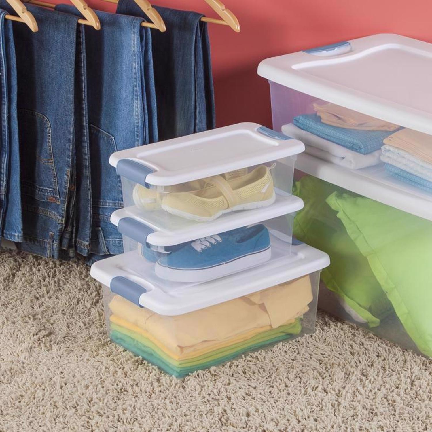 Sterilite 15 qt Clear/White Latch Storage Box 6-3/4 in. H X 16-1/4 in. W X 11-1/4 in. D Stackable