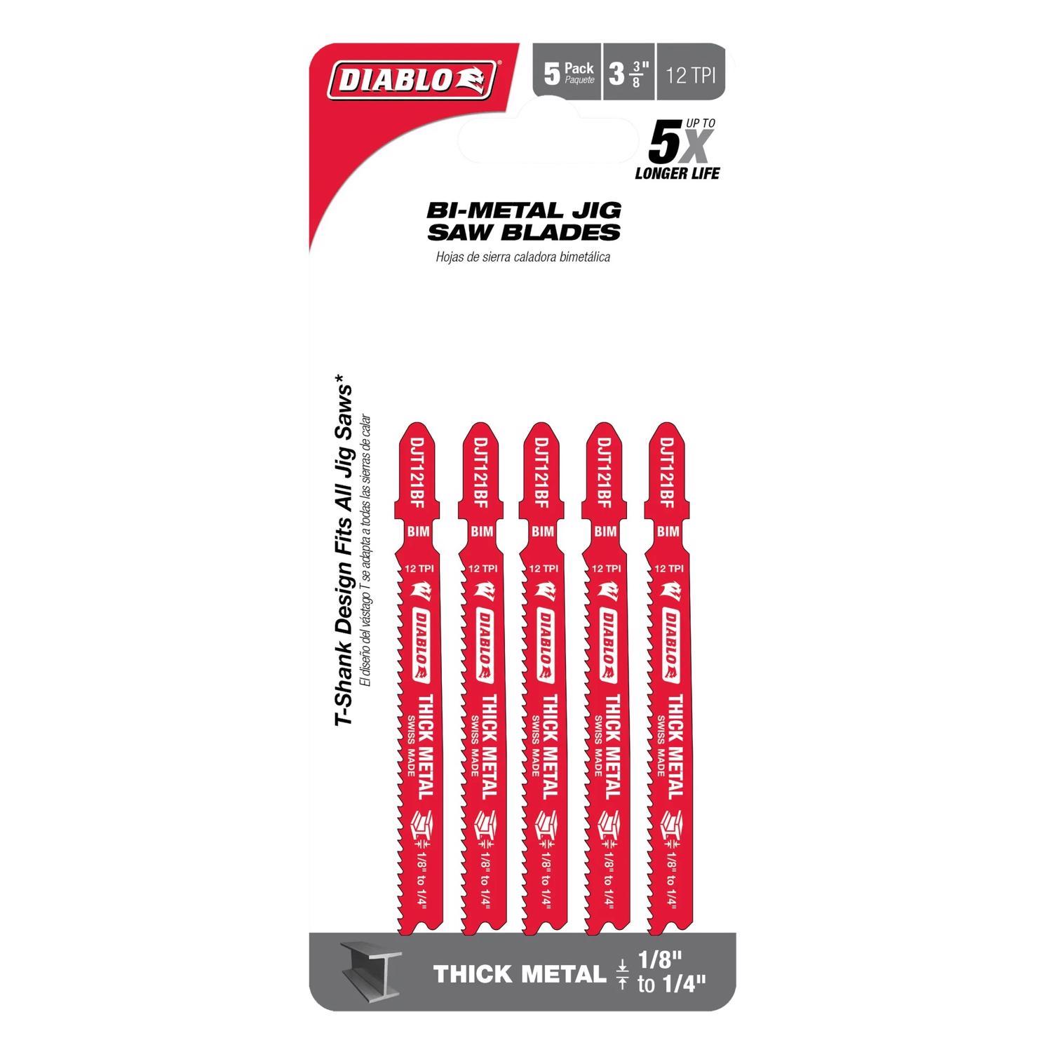 Diablo 3-5/8 in. Bi-Metal T-Shank Thick Metal Jig Saw Blade 12 TPI 5 pk