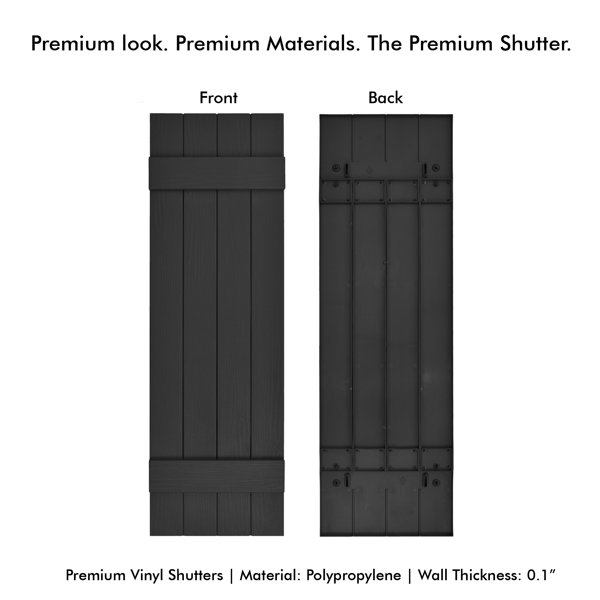 Pontiac Trail Board and Batten Shutter Vinyl Shutters 14.5 in. x 59 in. Black Cosmos/Paintable