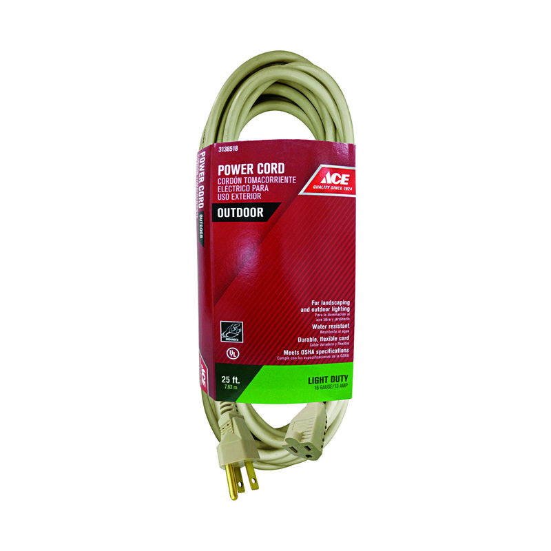 Ace Outdoor 25 ft. L Beige Extension Cord 16/3 SJTW
