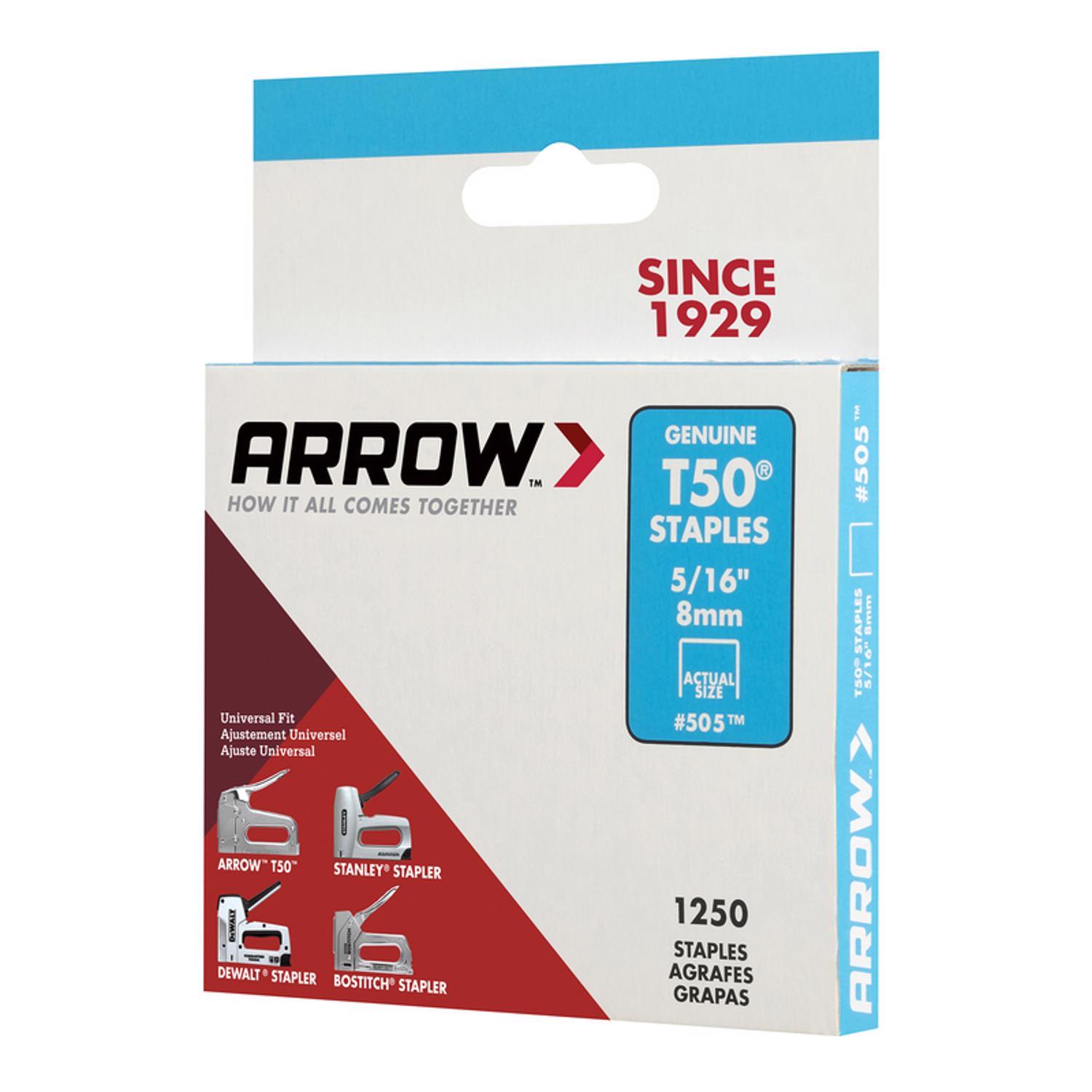Arrow T50 3/8 in. W X 5/16 in. L 18 Ga. Flat Crown Heavy Duty Staples 1250 pk