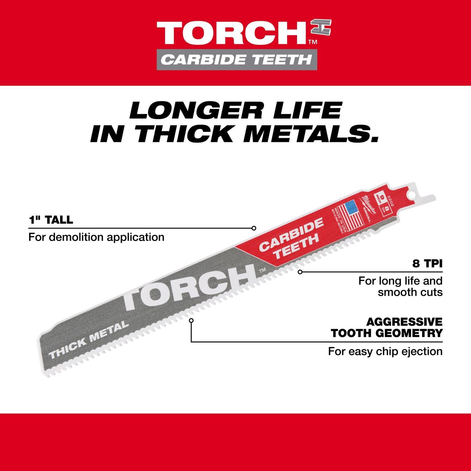 Milwaukee Torch 6 in. Carbide Thick Metal Reciprocating Saw Blade 8 TPI 1 pk