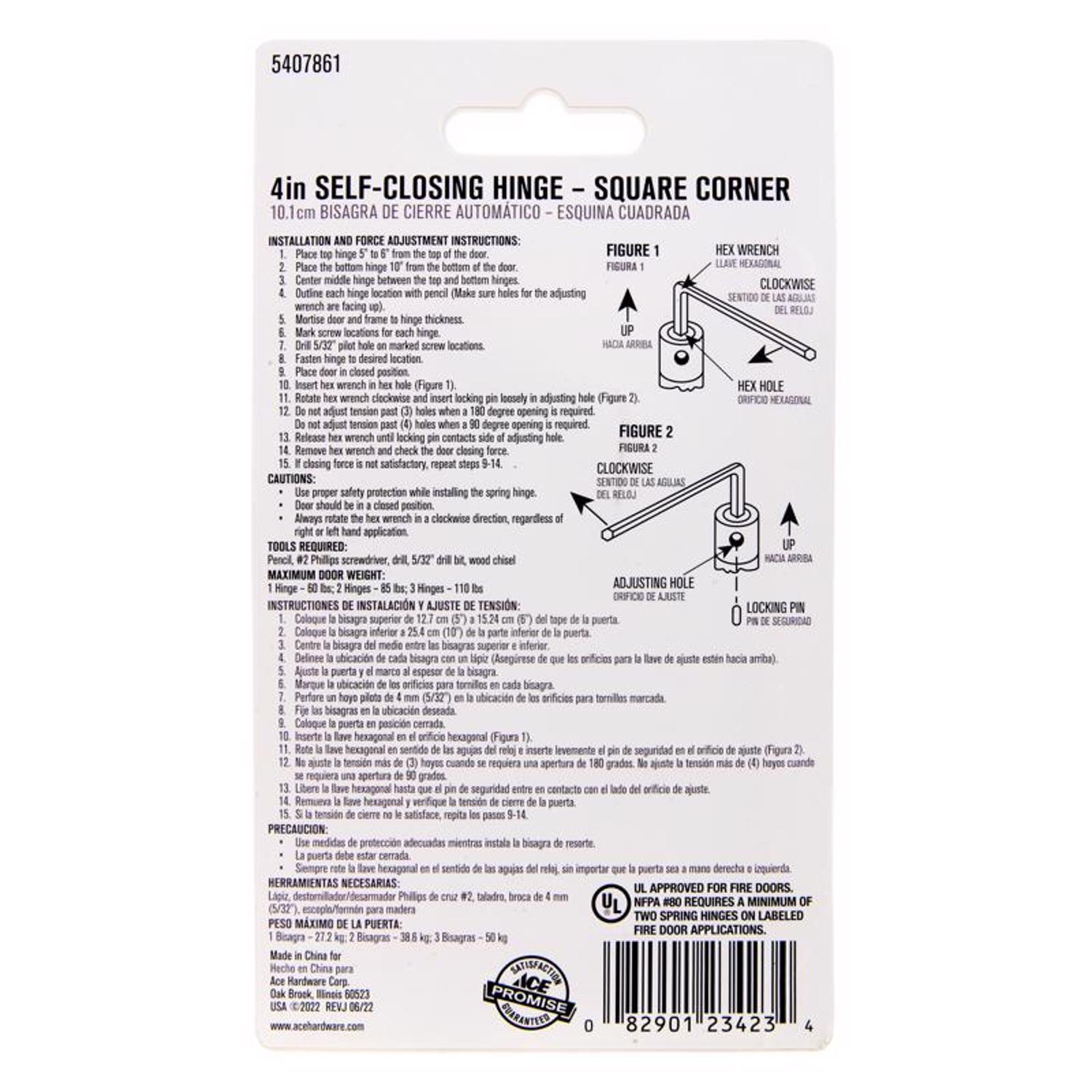 Ace 4 in. L Satin Nickel Self Closing Hinge 1 pk