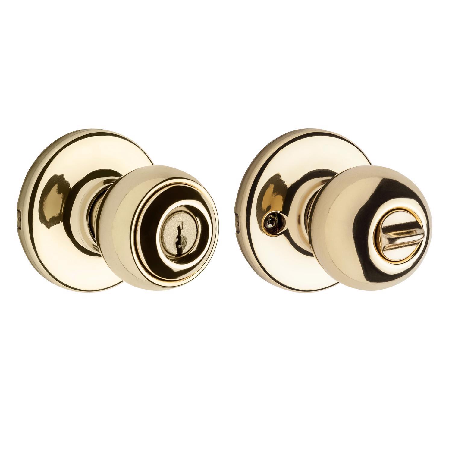 Kwikset Polo Polished Brass Entry Door Knob 1-3/4 in.