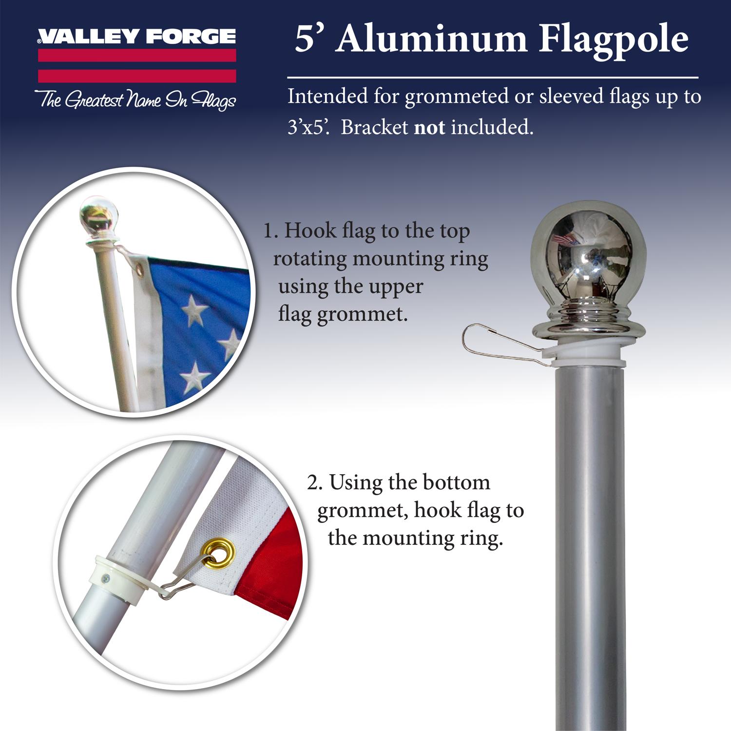 Valley Forge 5 ft. L Aluminum Flag Pole Brushed