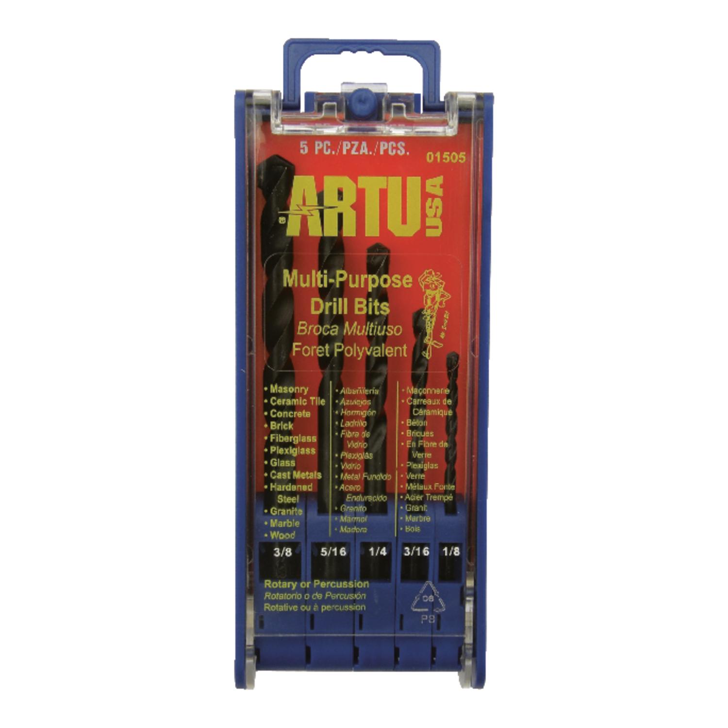 ARTU Tungsten Carbide Tipped Drill Bit Set Round Shank 5 pc