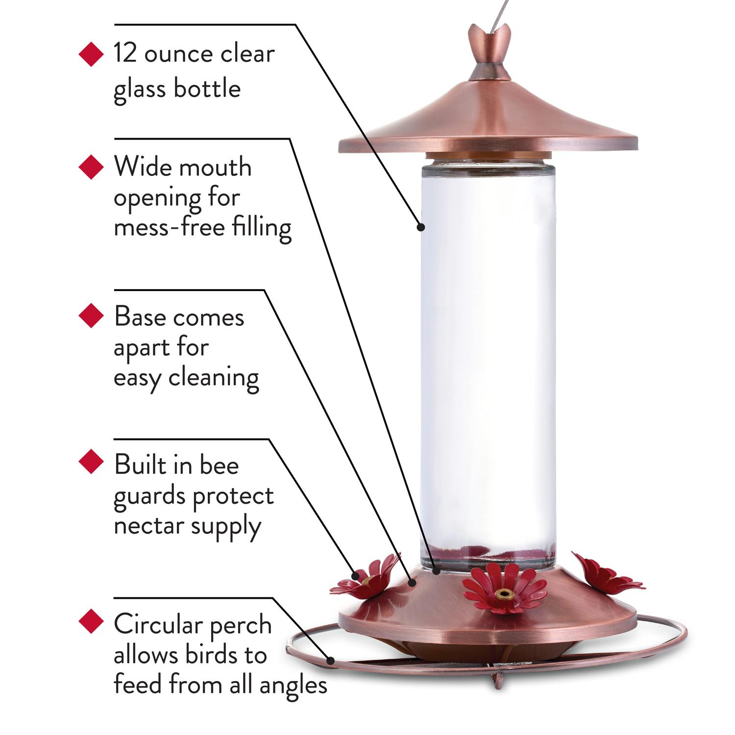 Perky-Pet Hummingbird 12 oz Copper/Glass Nectar Bird Feeder 4 ports