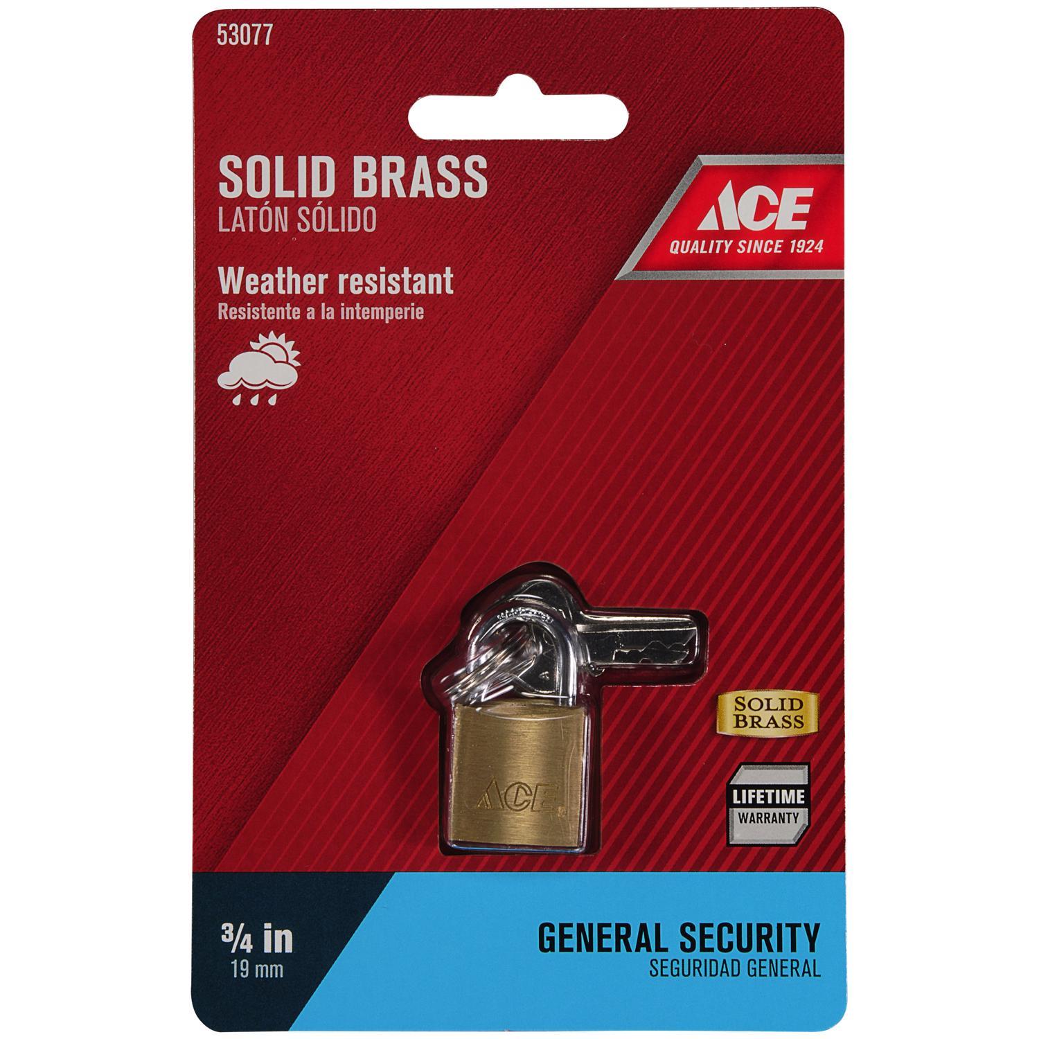 Ace 3/4 in. H X 3/4 in. W X 7/16 in. L Brass Double Locking Padlock