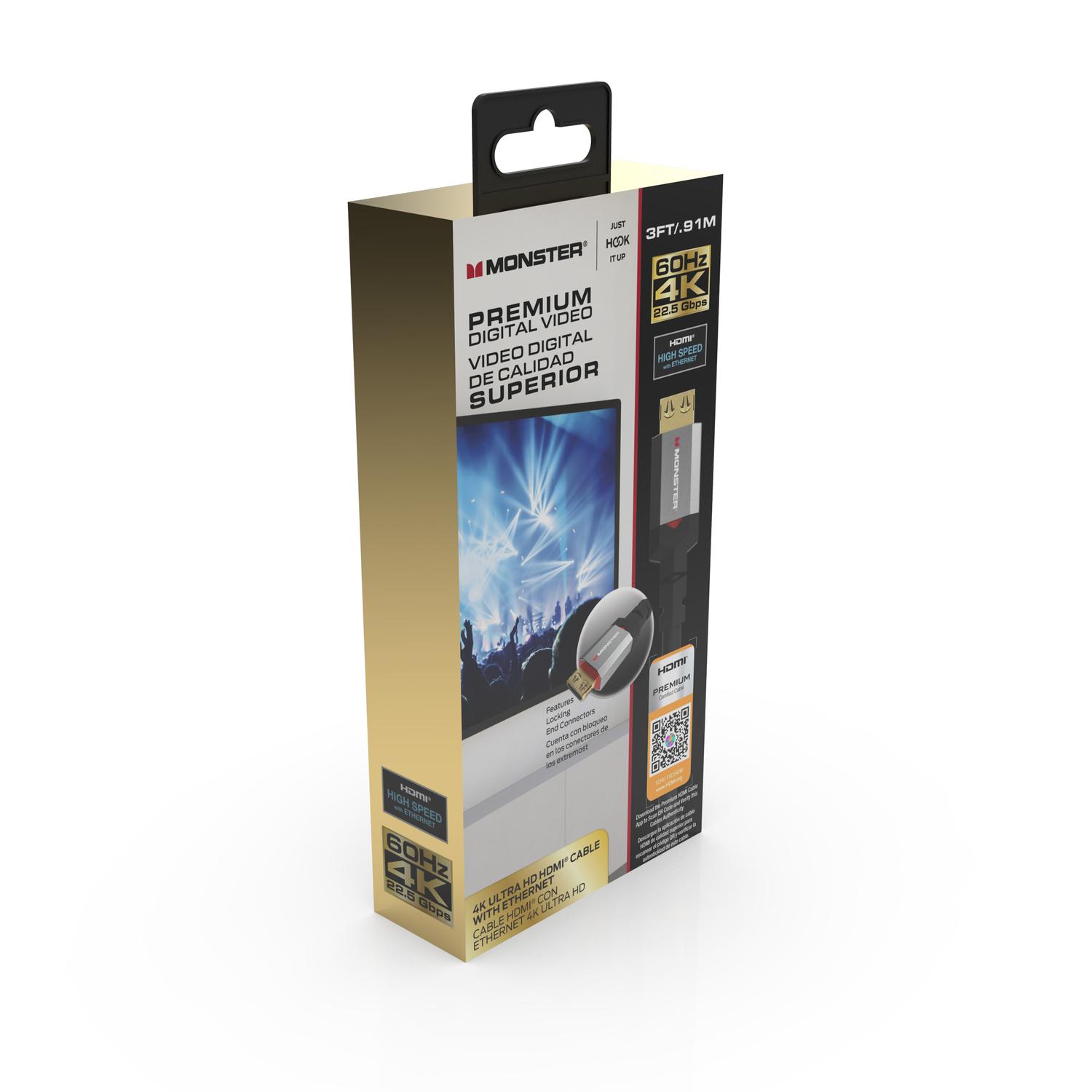 Monster Just Hook It Up 3 ft. L HDMI Cable With Ethernet 4K Ultra HD