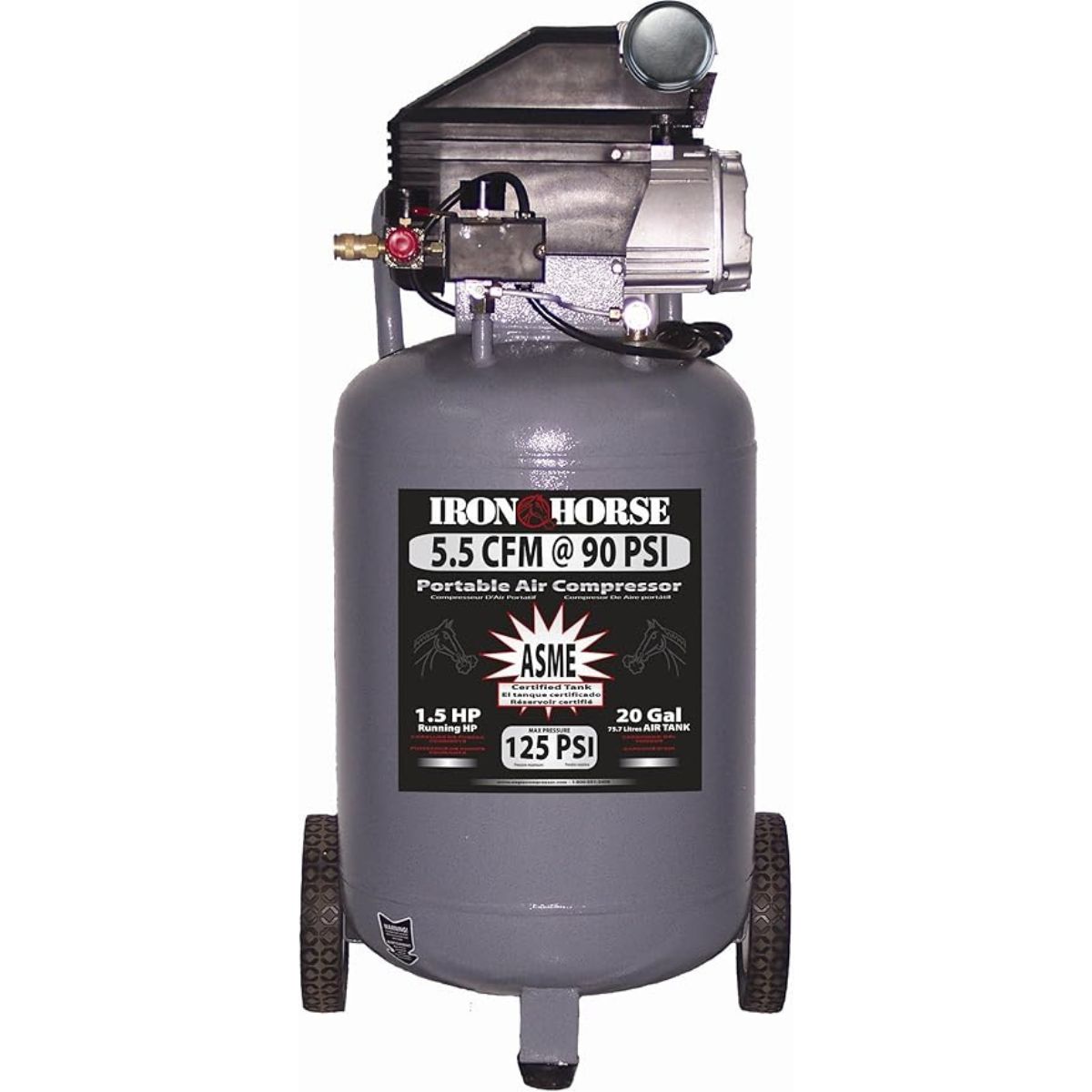 Iron Horse IHVP1520L 20-Gallon 125 PSI Max Portable Vertical Electric Air Compressor