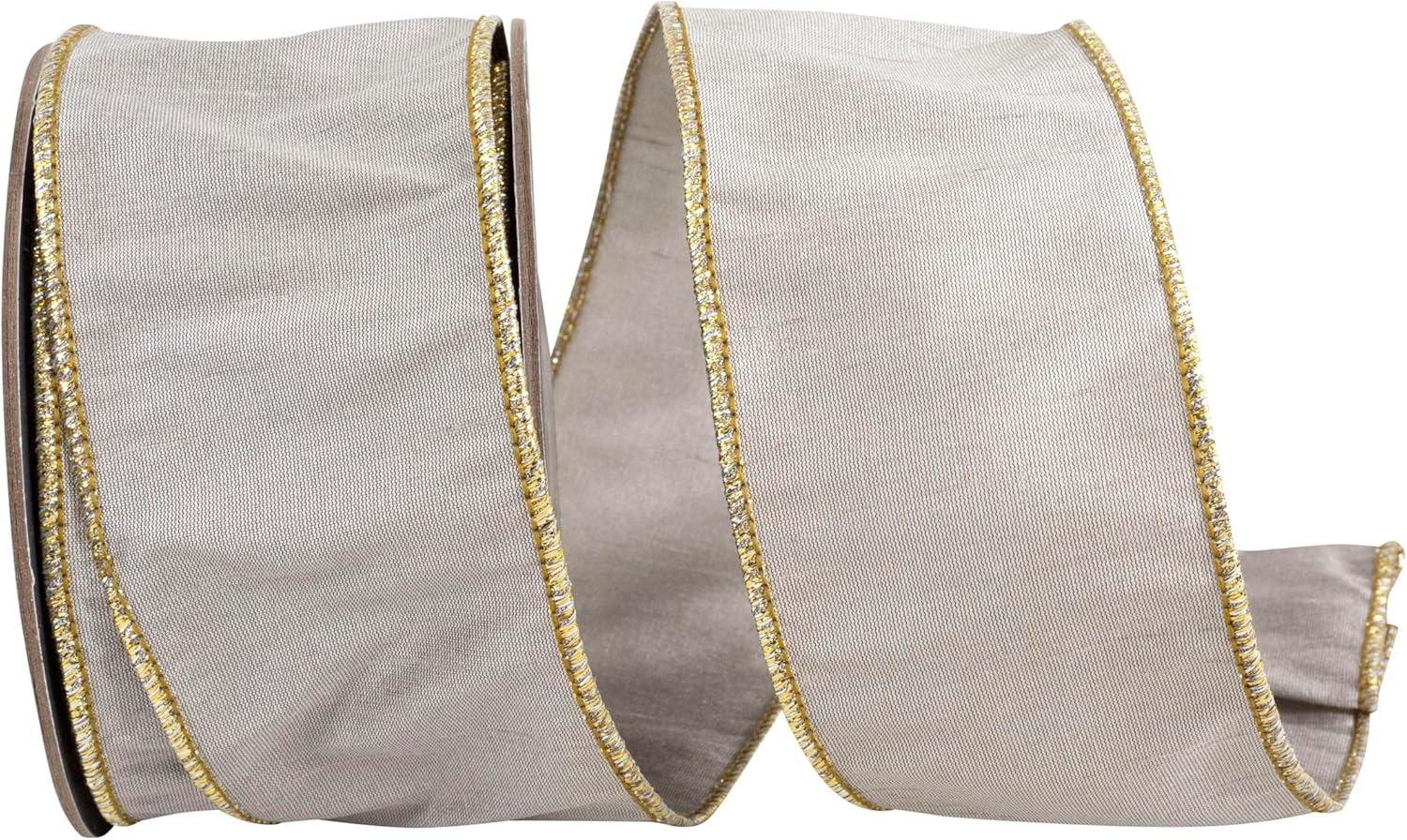 Reliant Ribbon Dubai Select Dupioni Wired Edge Ribbon, Platinum