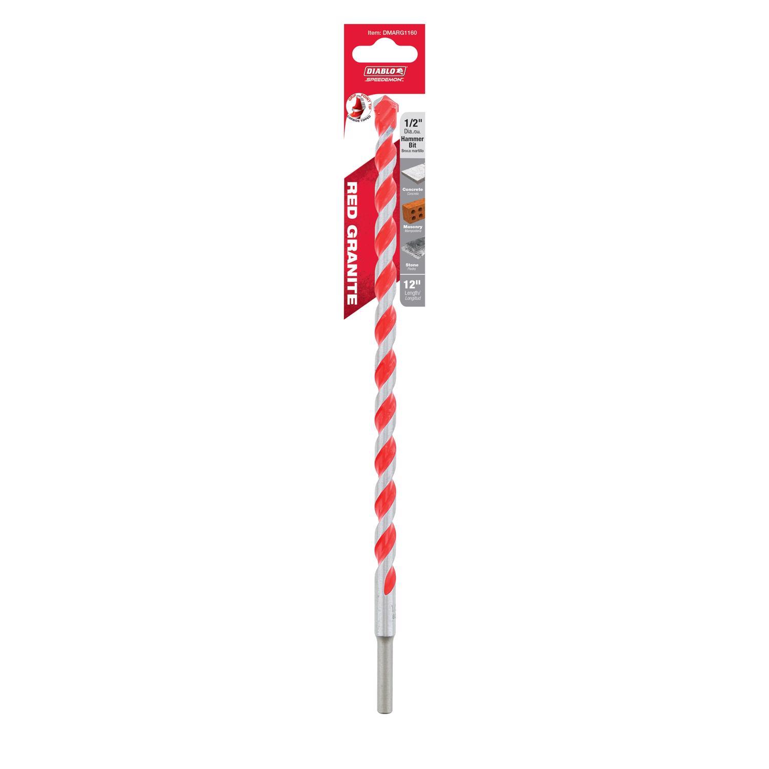 Diablo SPEEDemon 1/2 in. X 12 in. L Carbide Tipped Red Granite Hammer Drill Bit Round Shank 1 pk