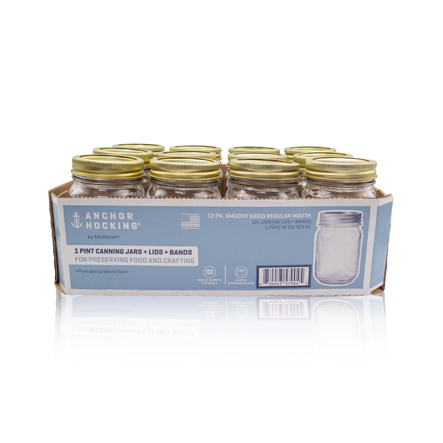 Anchor Hocking Tecnocap Regular Mouth Canning Jar 16 oz 12 pk