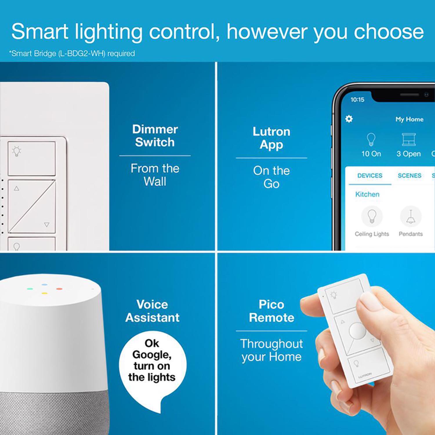 Lutron Caseta White 150 W Wireless Smart-Enabled Dimmer Switch w/Remote Control 1 pk