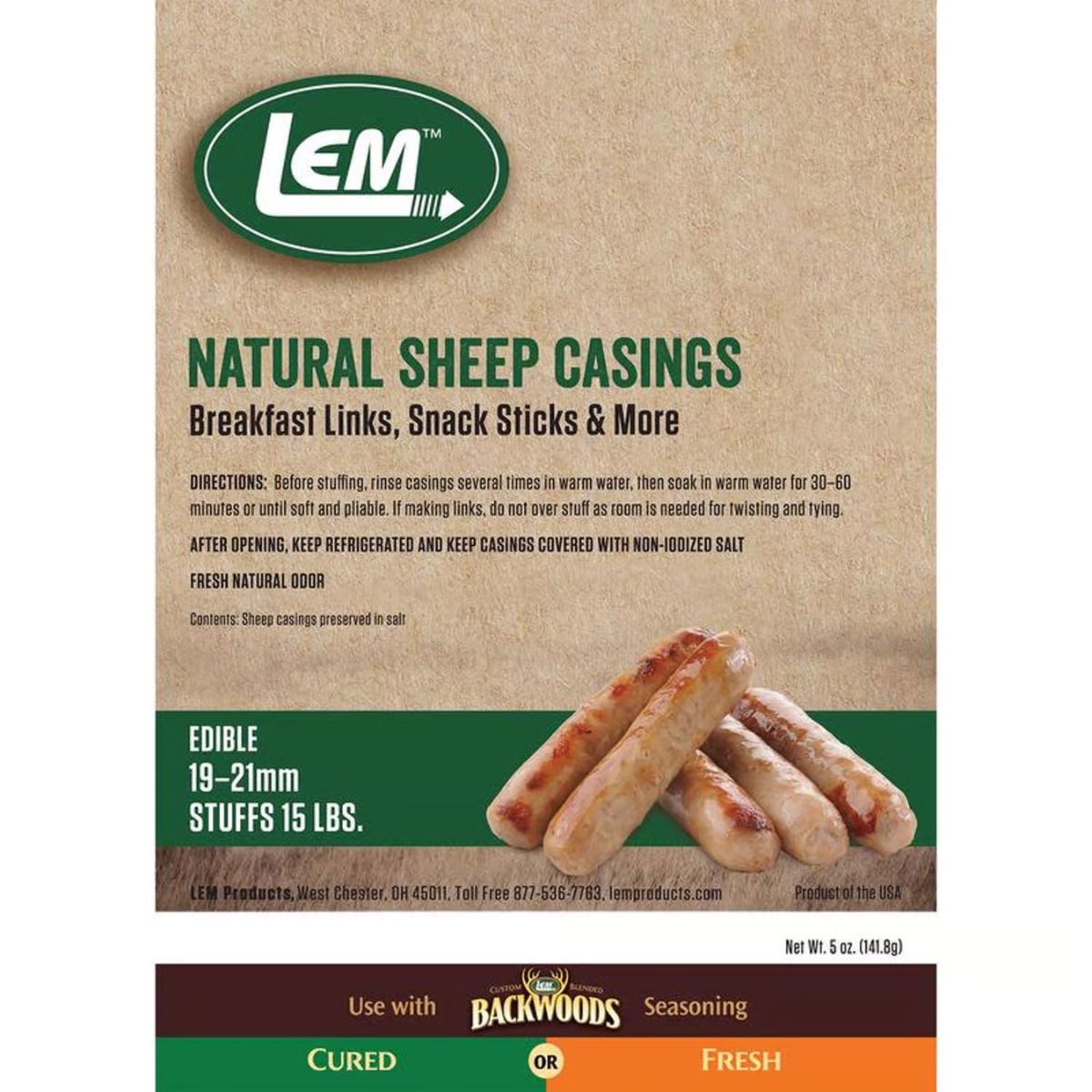 LEM Sheep Sausage Casings 5 oz. Bagged