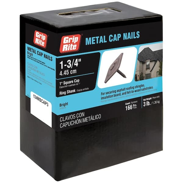 Grip-RIte 12x1-3/4" Square Metal Cap Roofing Nails 3# Pack
