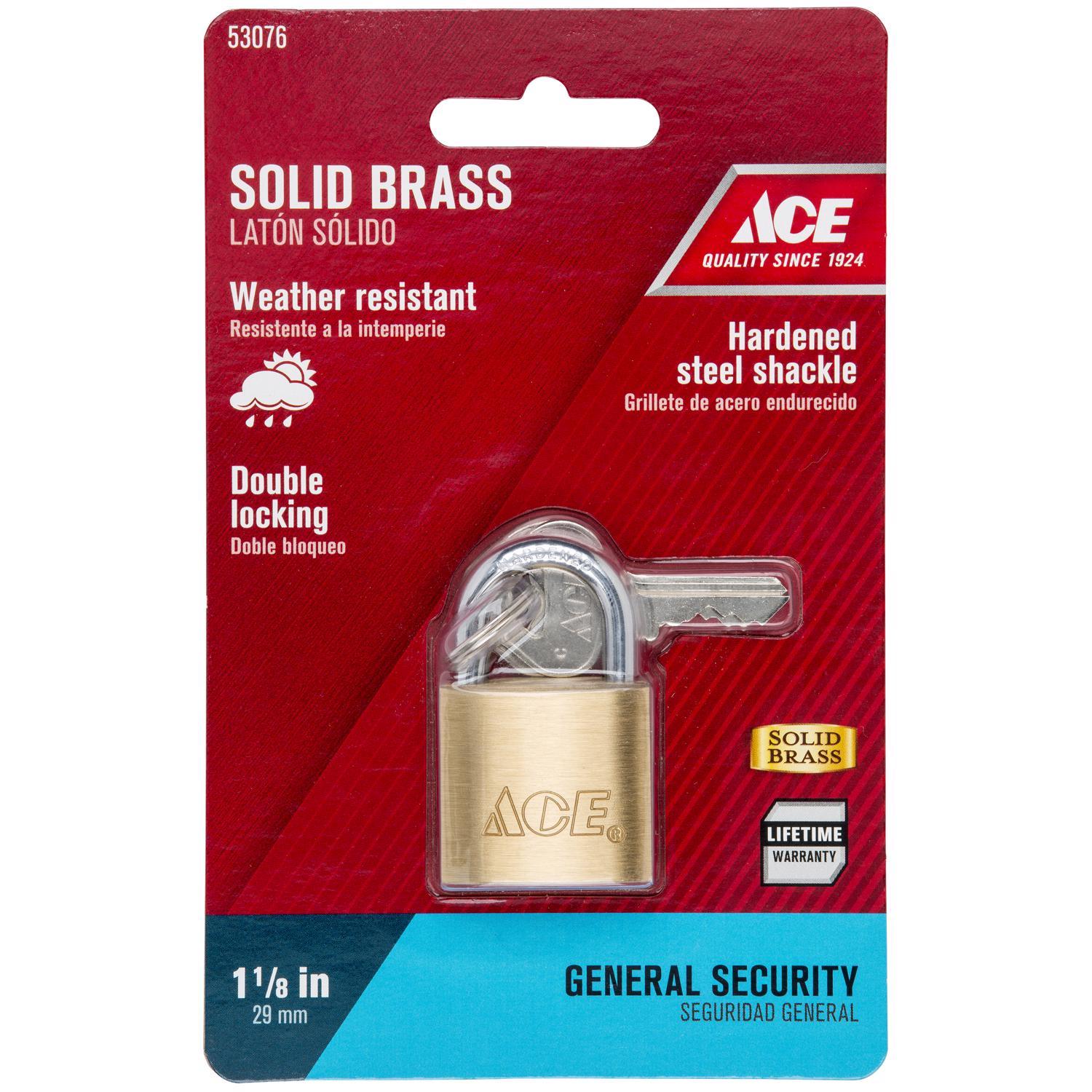 Ace 1-1/16 in. H X 1-1/8 in. W X 7/16 in. L Brass Double Locking Padlock