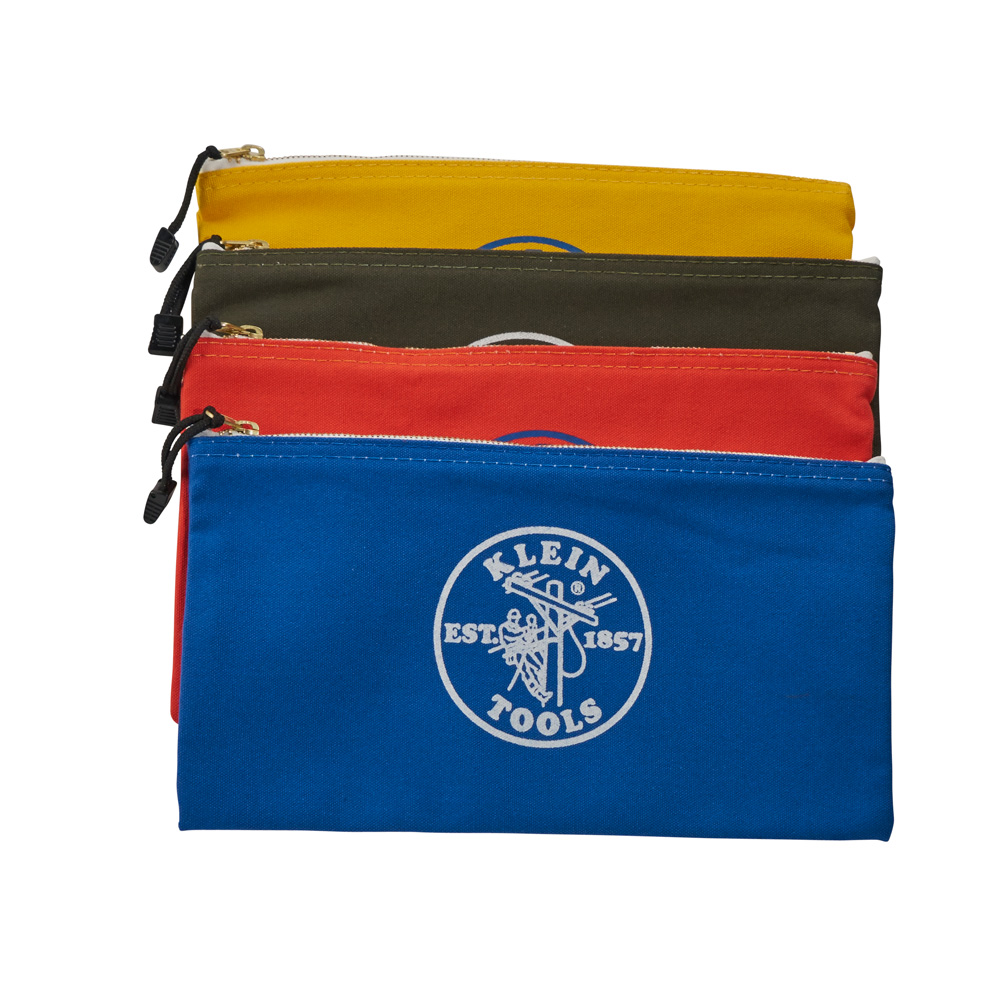 Klein Zipper Bags, Canvas Tool Pouches Olive/Orange/Blue/Yellow, 4-Pack