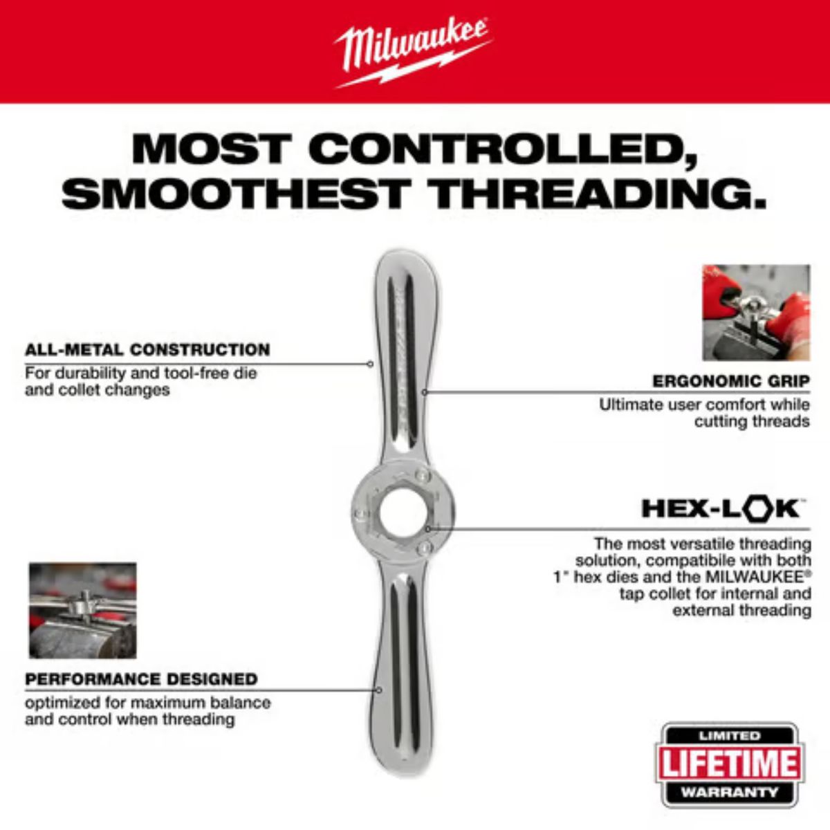 Milwaukee HEX-LOK 1/4-1/2 in. 2-in-1 Tap and Die Handle with Collet