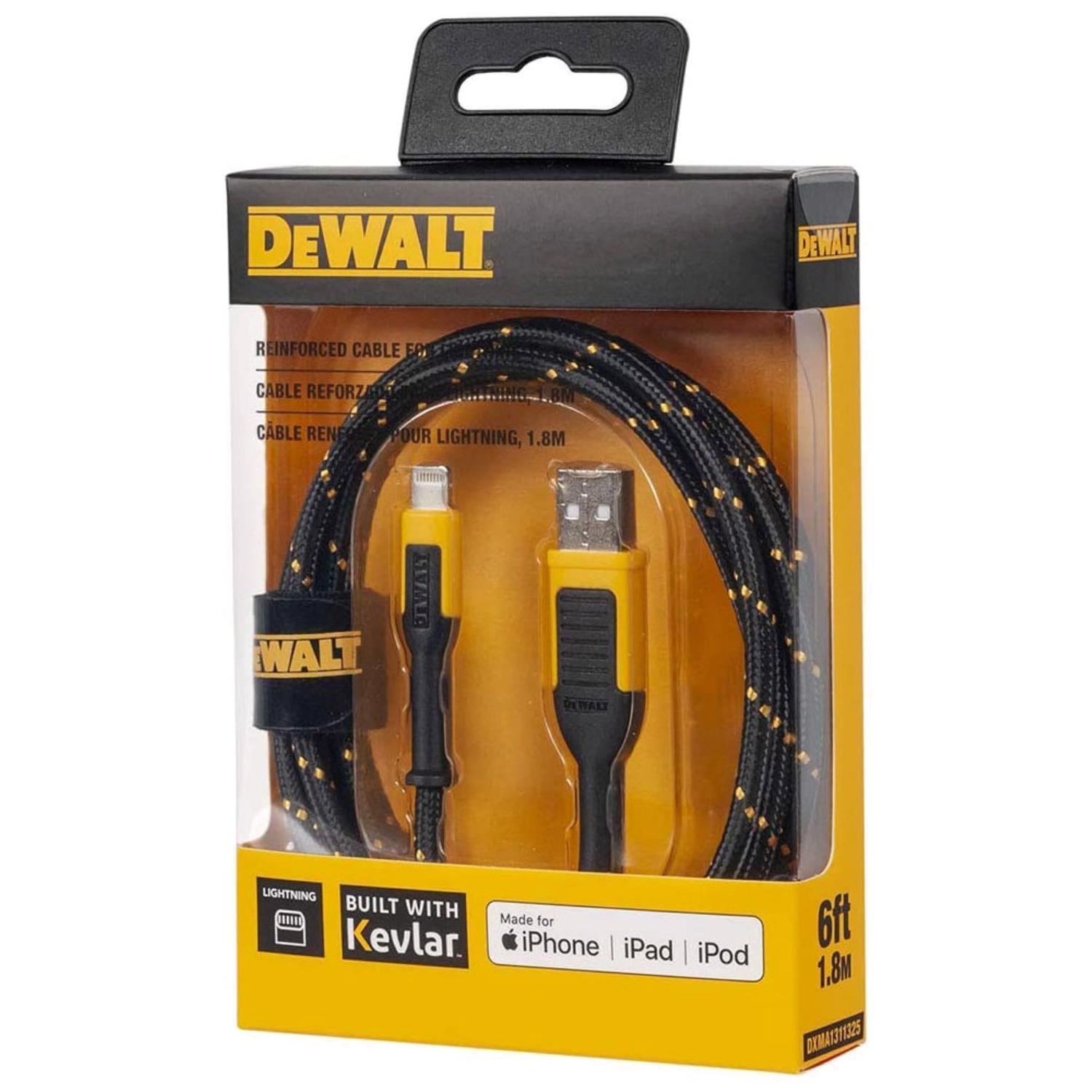 DeWalt Lightning to USB Charge and Sync Cable 10 ft. Black/Yellow