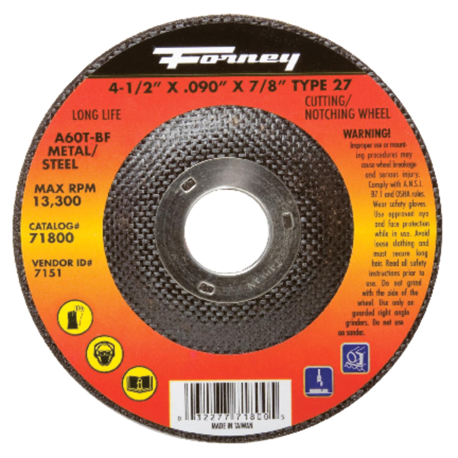 Forney 4-1/2 in. D X 7/8 in. Aluminum Oxide Metal Cut-Off Wheel 1 pc
