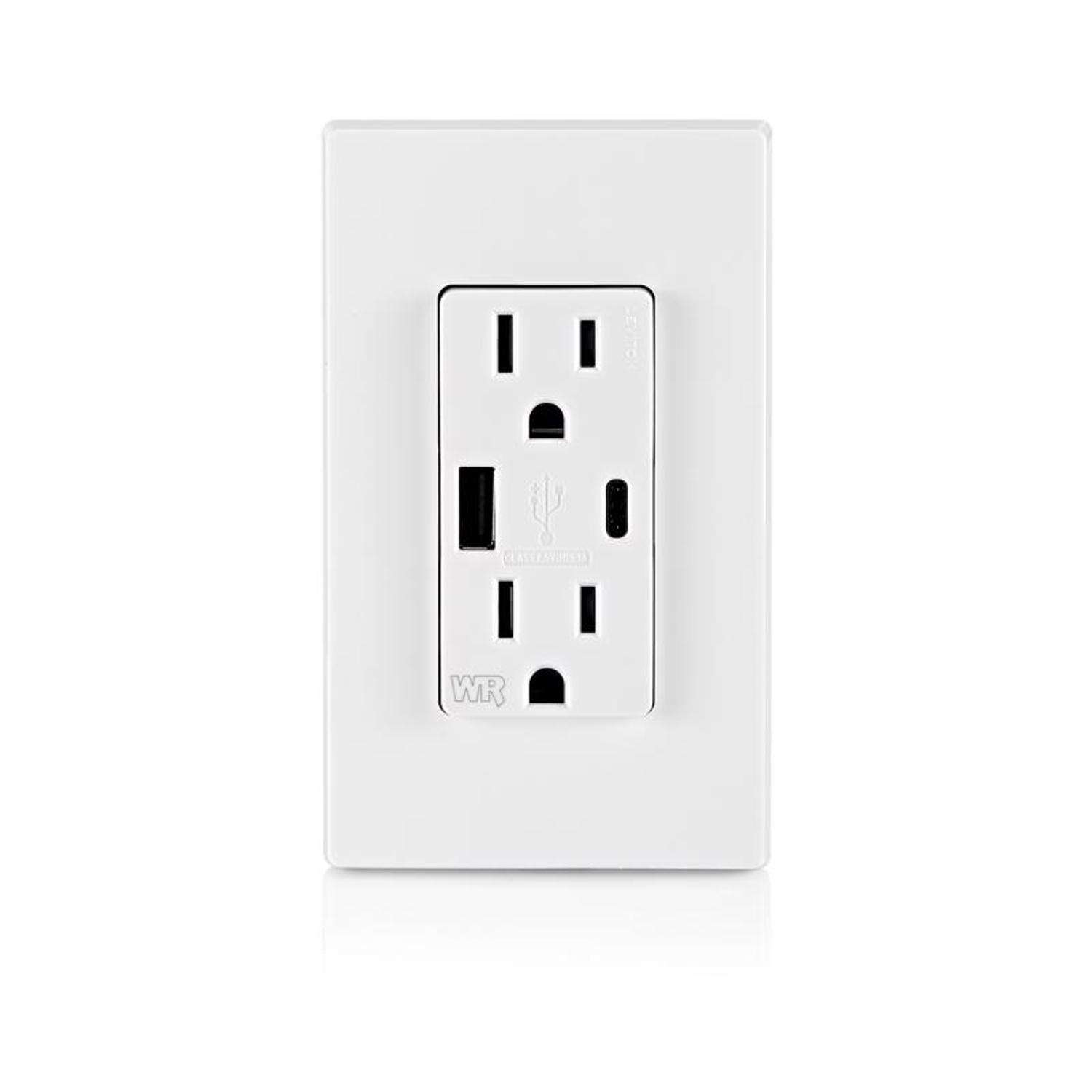 Leviton 15 amps 125 V USB White Outlet and USB Charger 5-15 R 1 pk