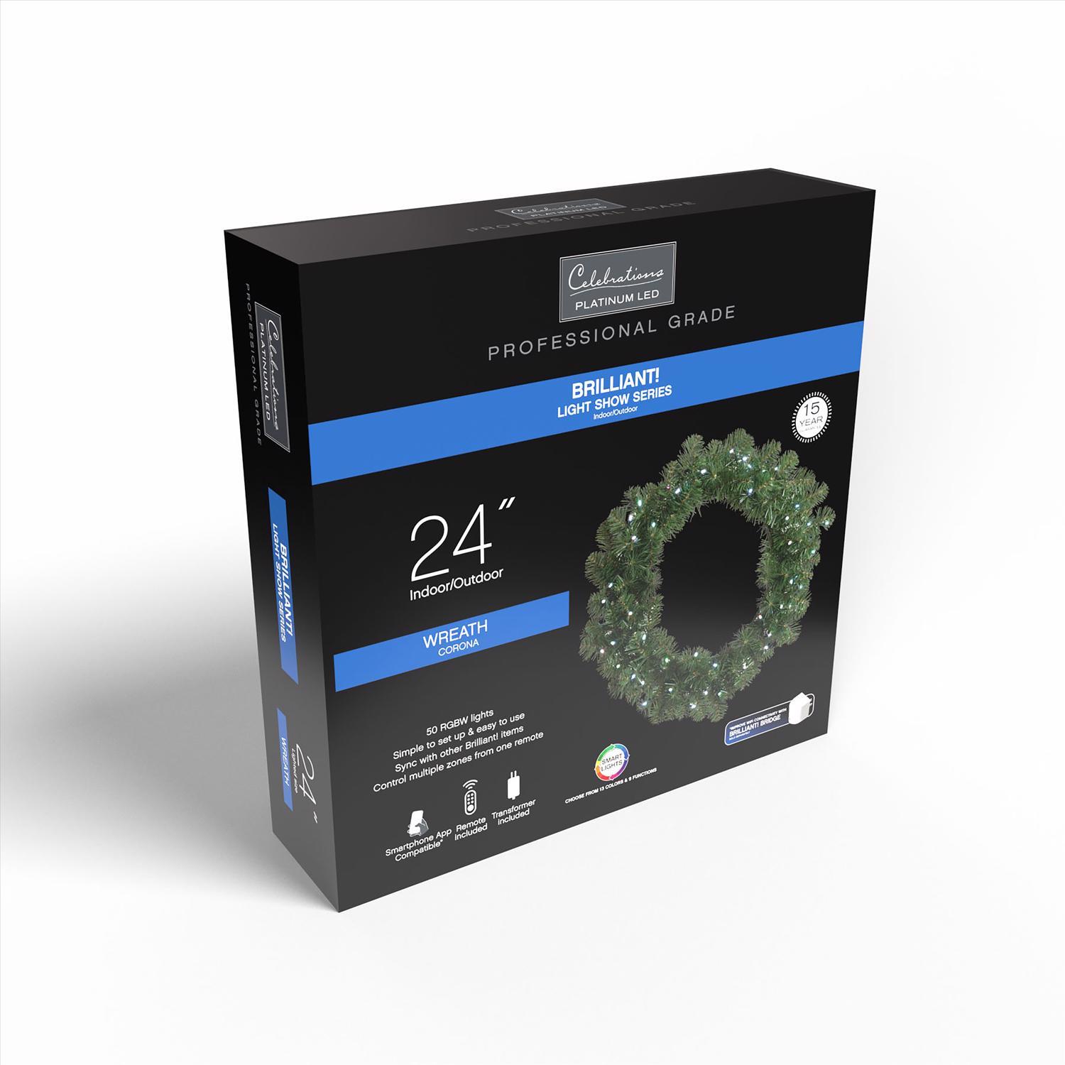 Celebrations 24 in. D LED Prelit RGBW Brilliant Wreath