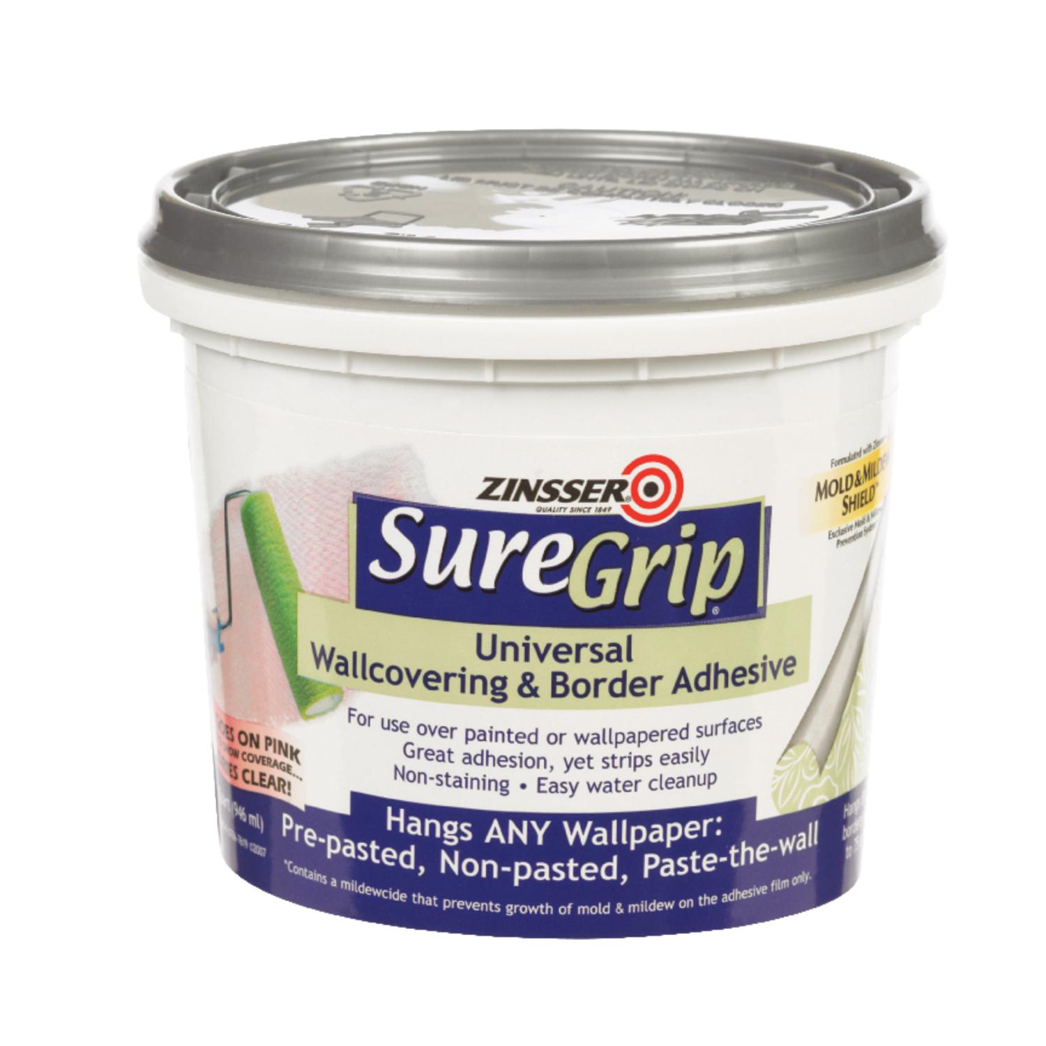 Zinsser SureGrip High Strength Glue Goes on Pink dries Clear Adhesive 1 qt