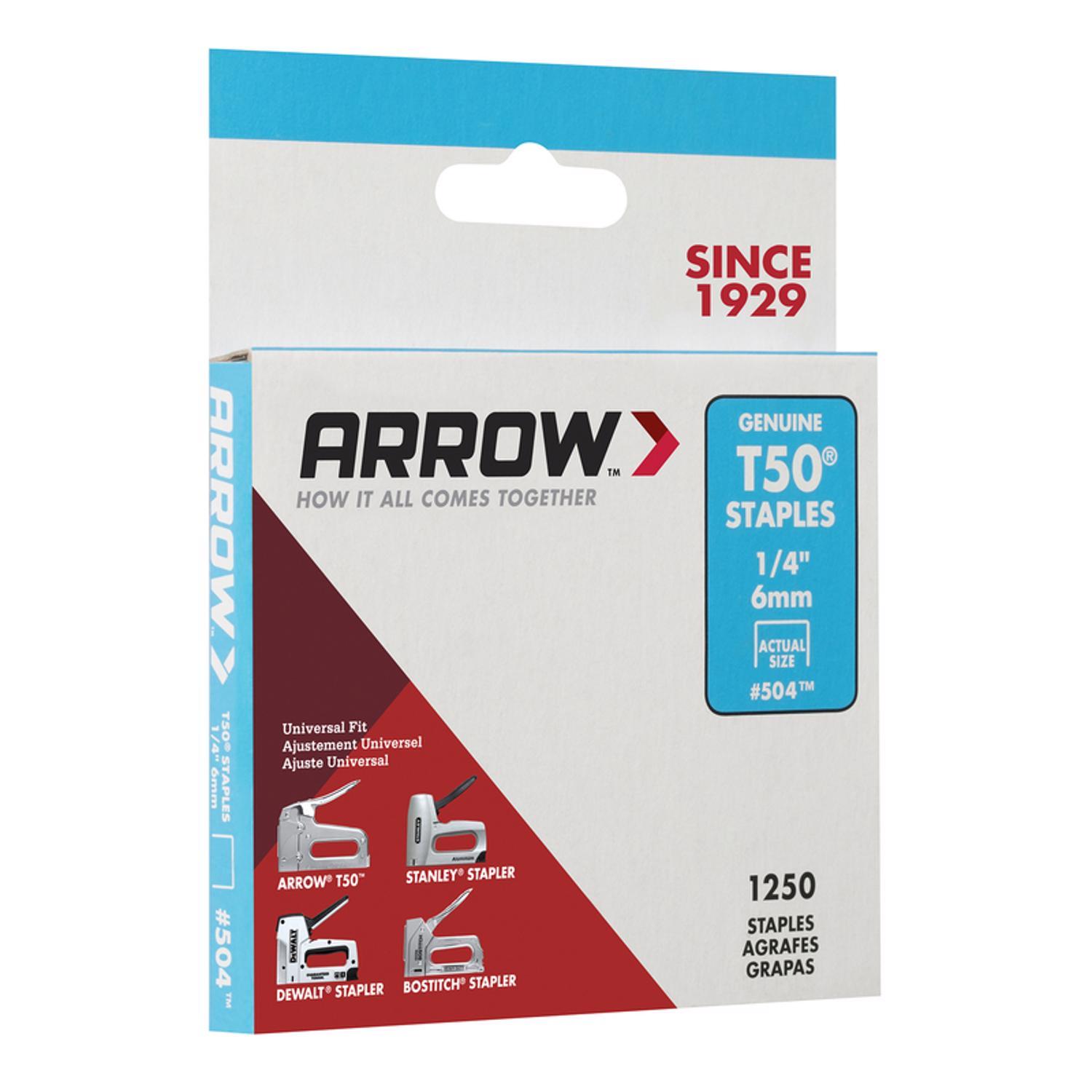 Arrow T50 3/8 in. W X 1/4 in. L 18 Ga. Flat Crown Heavy Duty Staples 1250 pk