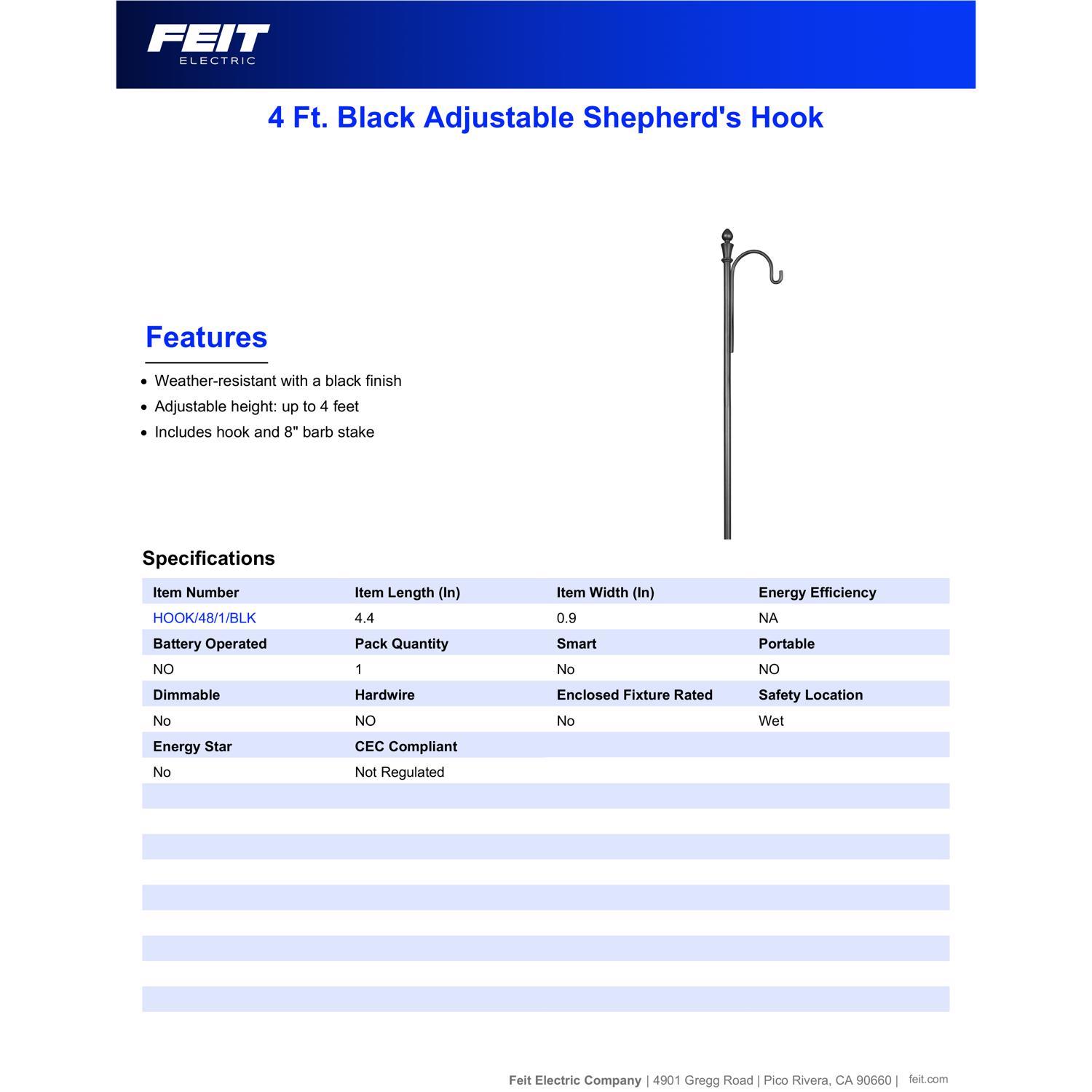 Feit SOLAR FIXTURES Black Metal 48 in. H Shepherd's Hook 1 pk