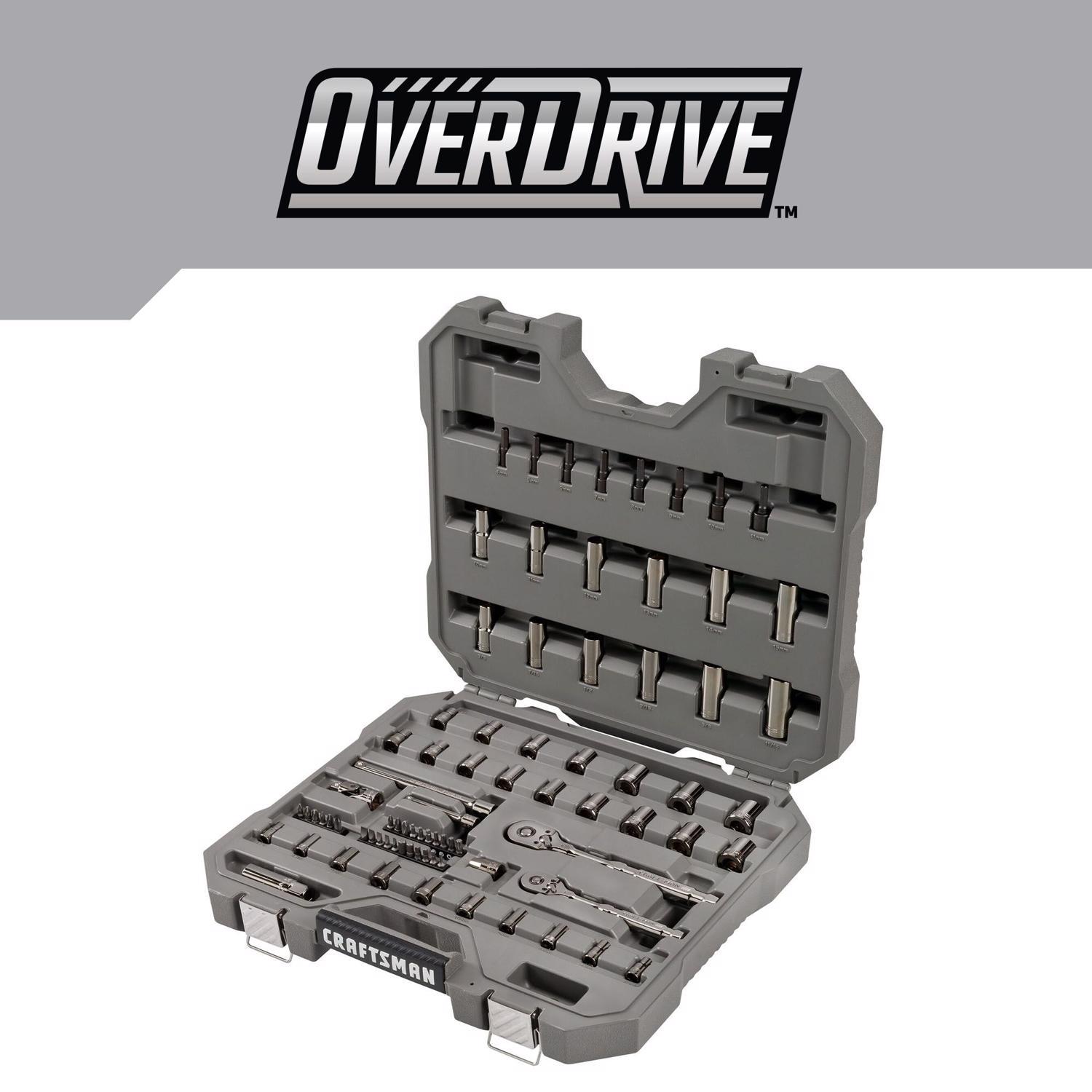 Craftsman OVERDRIVE 1/4 and 3/8 in. drive Metric/SAE 6 Point Mechanic's Tool Set 80 pc