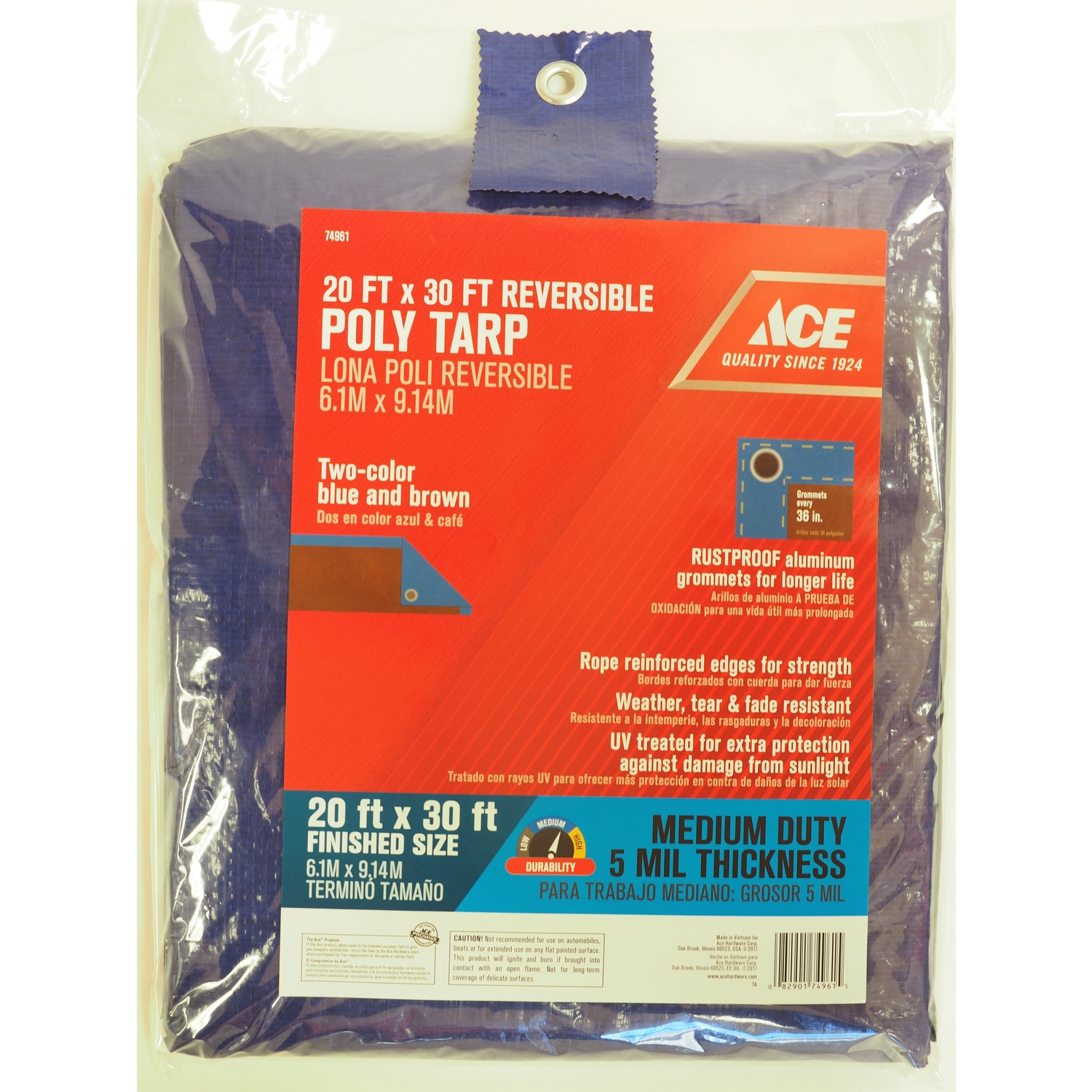 Ace 20 ft. W X 30 ft. L Medium Duty Polyethylene Tarp Blue/Brown