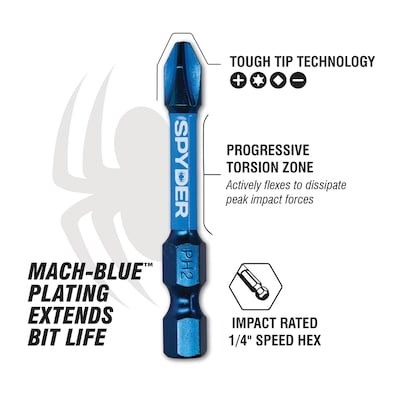 Spyder Mach-Blue PH2 1/4-in x 2-in Phillips Impact Driver Bit Set 15 -Piece