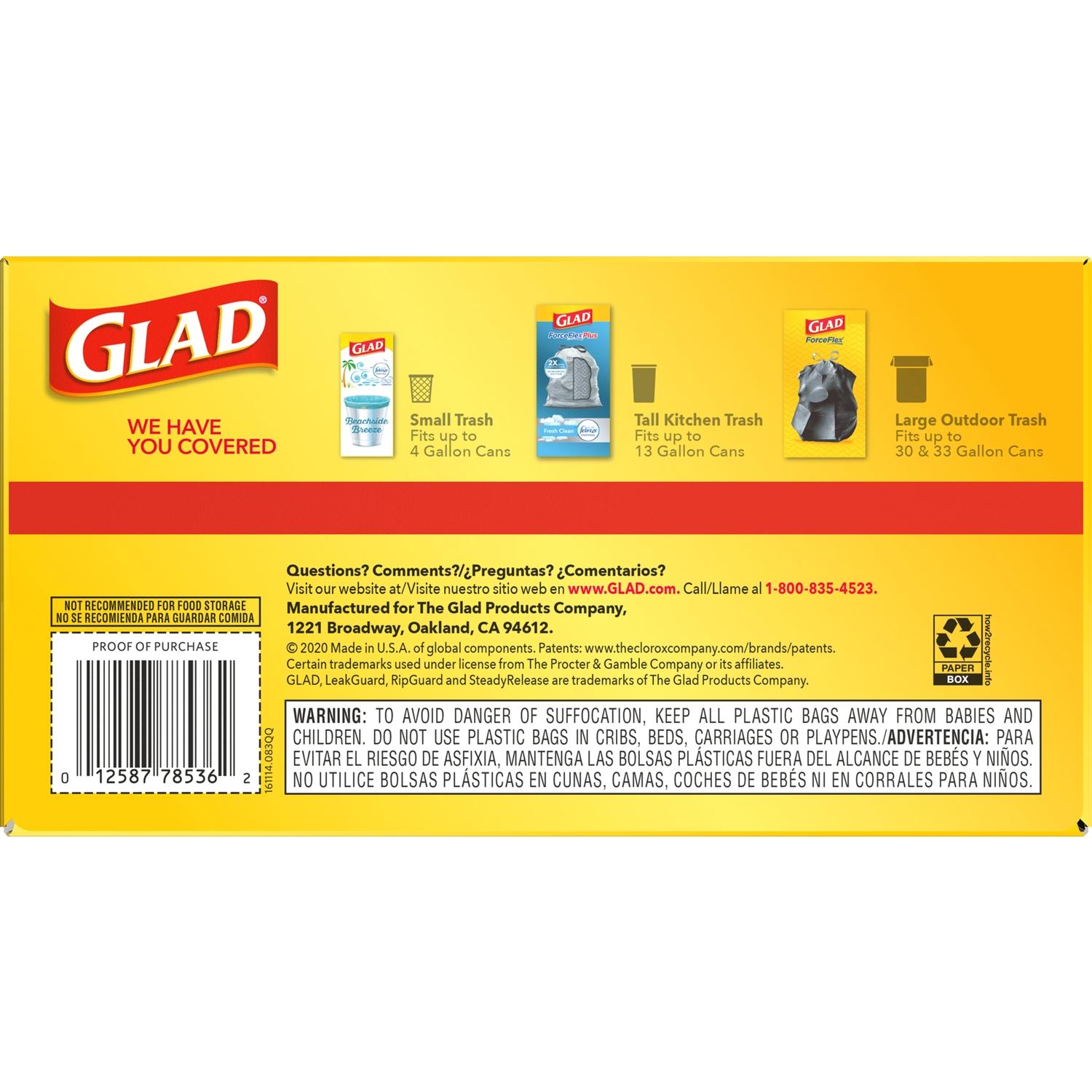 Glad ForceFlex 13 gal No Scent Scent Tall Kitchen Bags Drawstring 90 pk 0.72 mil
