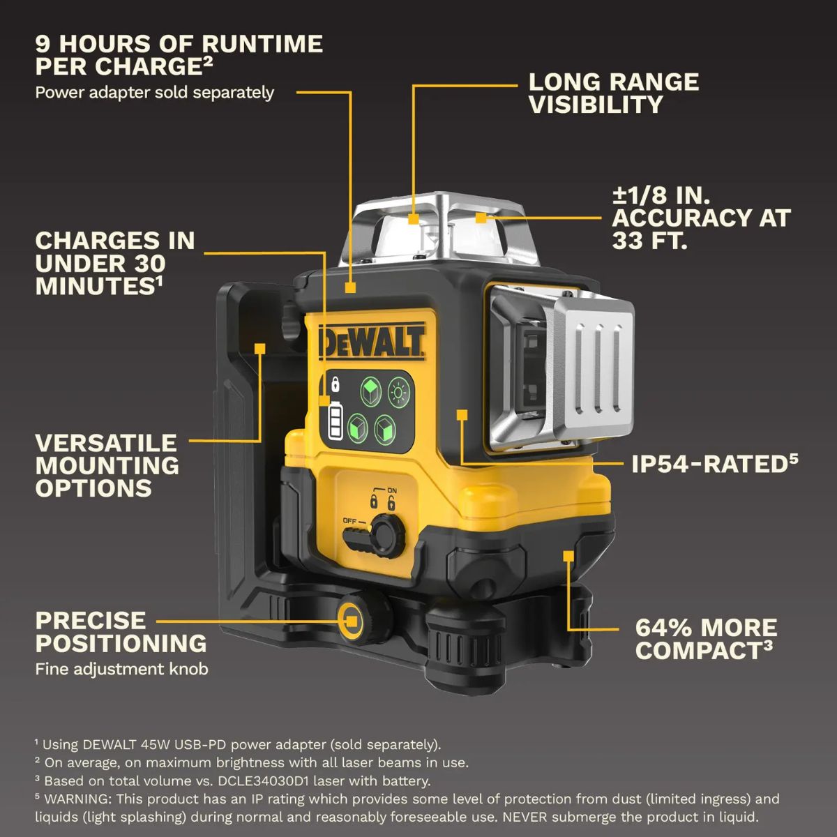 DEWALT USB-C RECHARGEABLE 3x360 GREEN LINE LASER