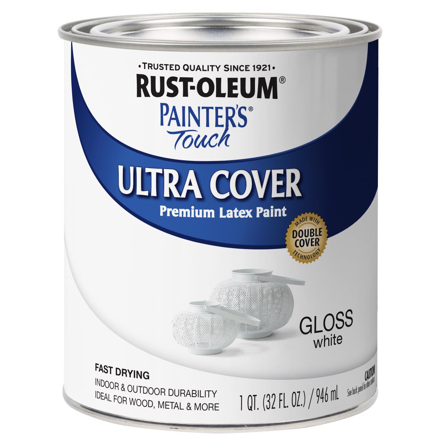 Rust-Oleum Painters Touch Ultra Cover Gloss White Water-Based Paint Exterior and Interior 1 qt