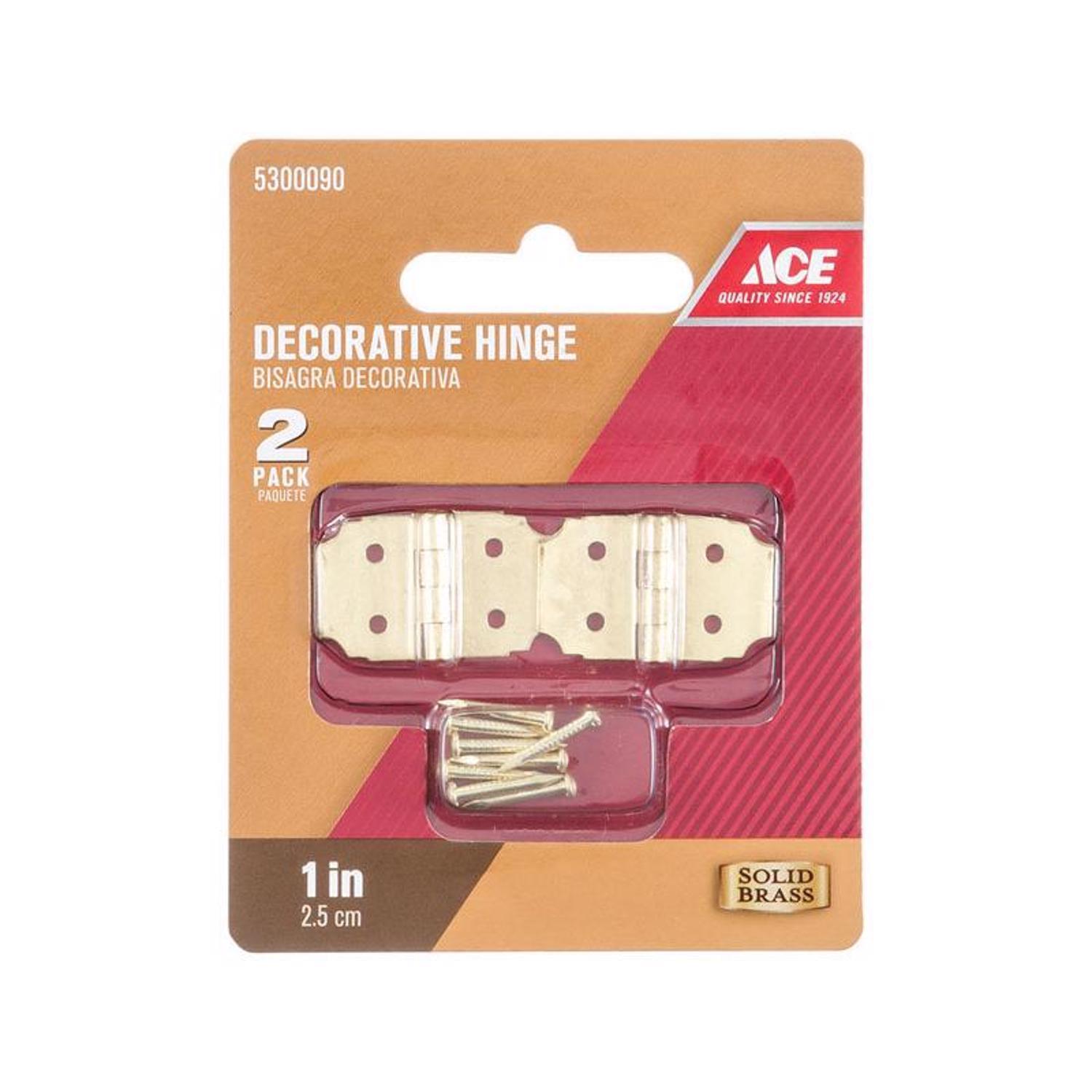Ace 5/8 in. W X 1 in. L Polished Brass Brass Decorative Hinge 2 pk