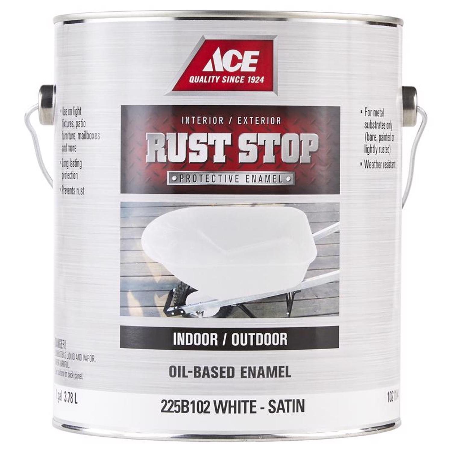 Ace Rust Stop Indoor and Outdoor Satin White Oil-Based Enamel Rust Prevention Paint 1 gal