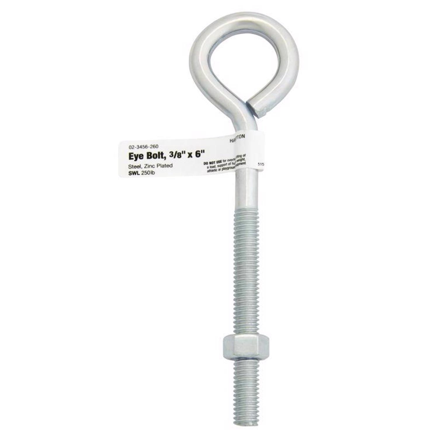 Hampton 3/8 in. X 6 in. L Zinc-Plated Steel Eyebolt Nut Included