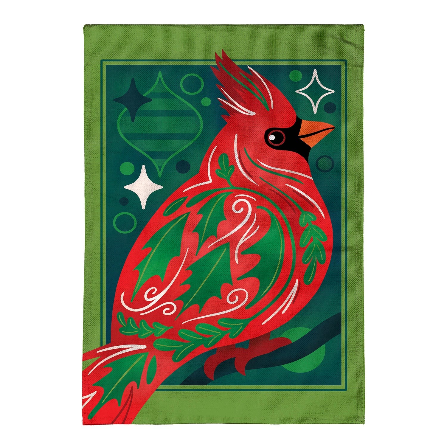 Evergreen Decorated Cardinal Burlap Garden Flag