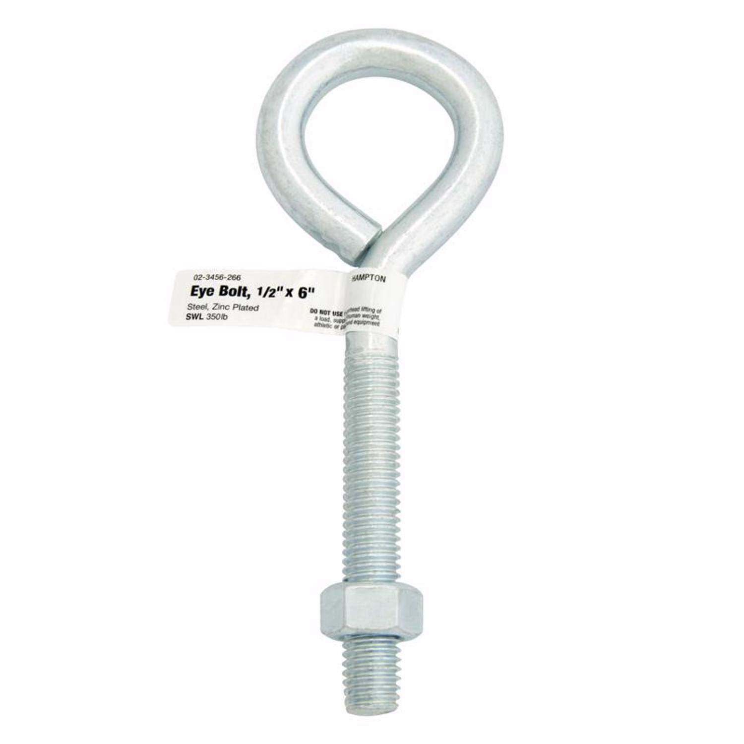 Hampton 1/2 in. X 6 in. L Zinc-Plated Steel Eyebolt Nut Included