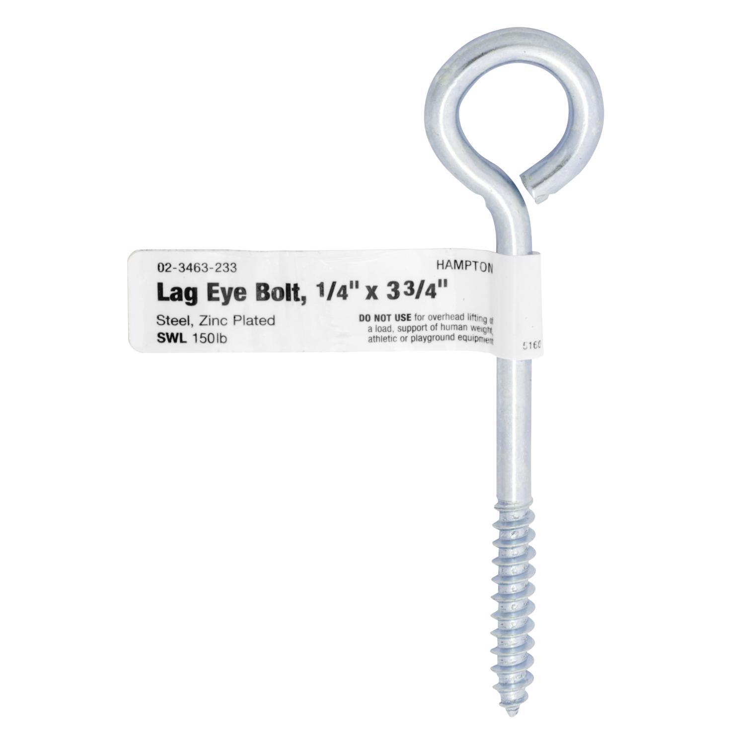 Hampton 1/4 in. X 3-3/4 in. L Zinc-Plated Steel Lag Thread Eyebolt