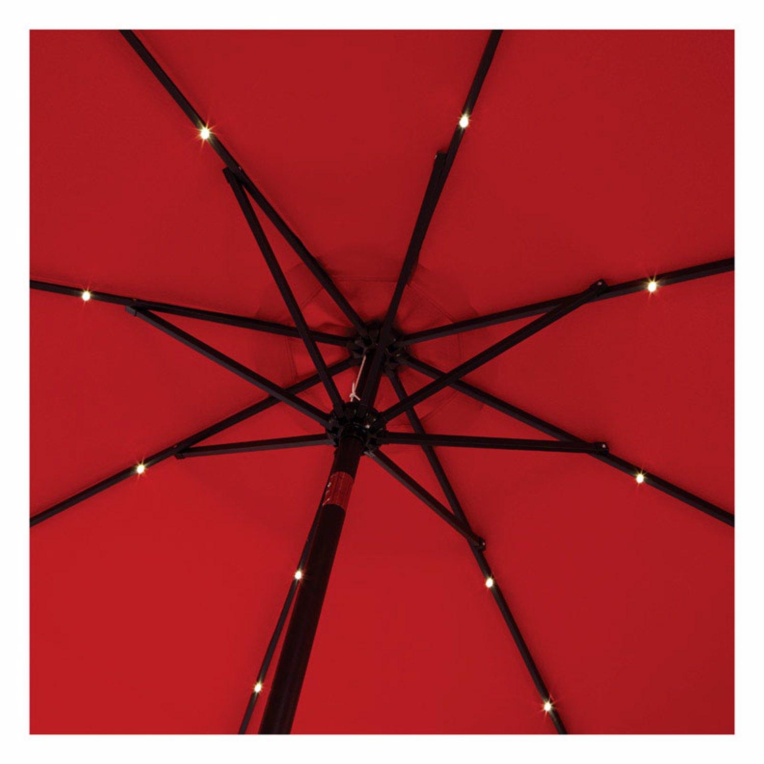 Living Accents Solar LED 9 ft. Tiltable Red Market Umbrella