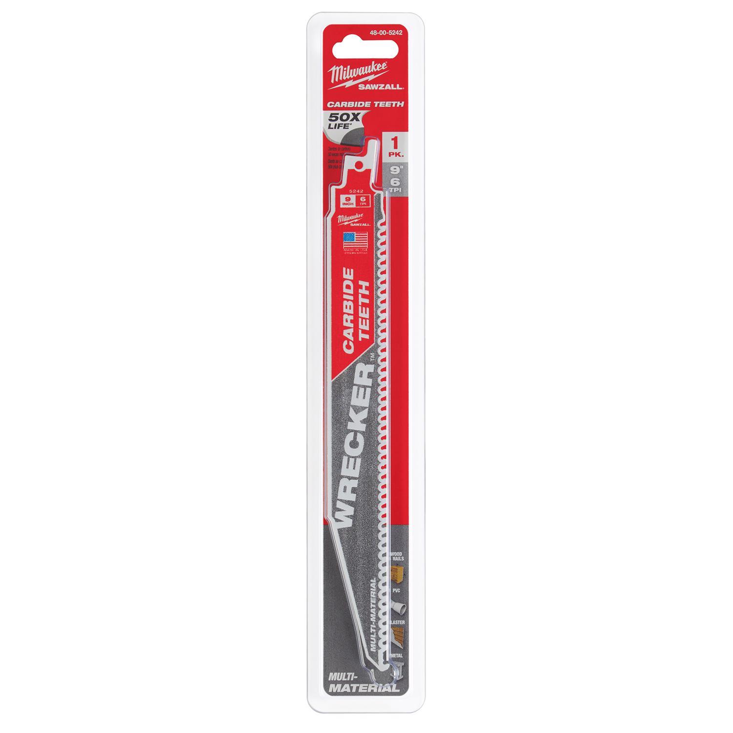 Milwaukee Wrecker 9 in. Carbide Tipped Reciprocating Saw Blade 6 TPI 1 pk