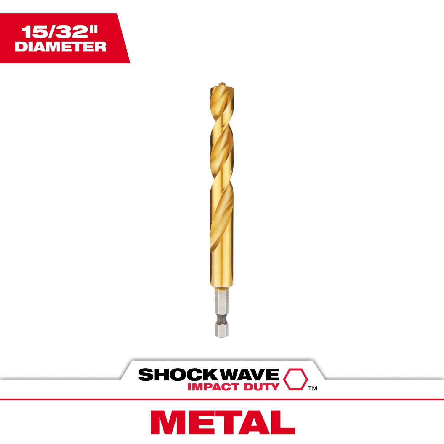 Milwaukee Shockwave 15/32 in. X 5 in. L Titanium Red Helix Drill Bit Hex Shank 1 pc