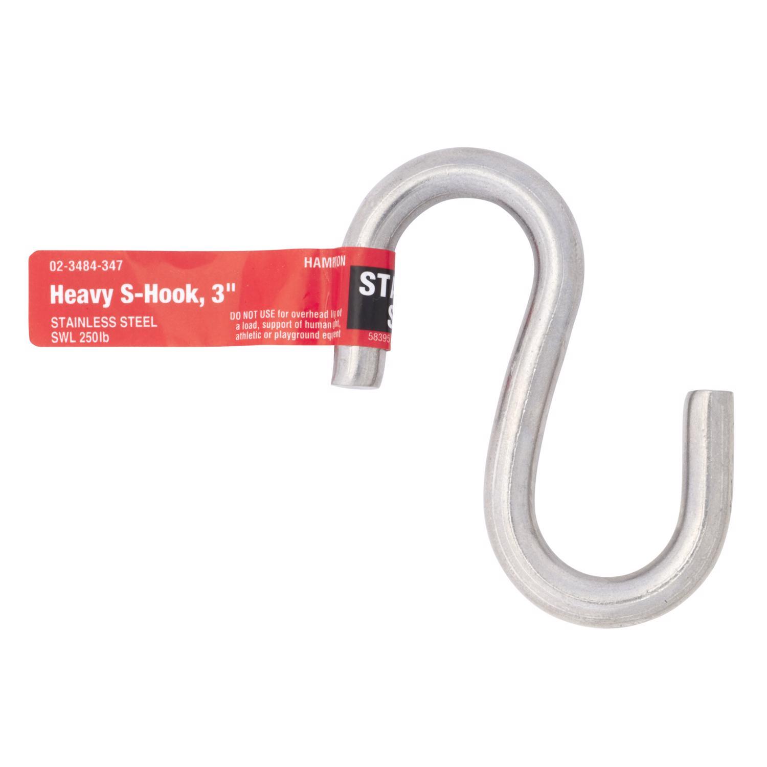 Hampton Small Stainless Steel 3 in. L S-Hook 250 lb 1 pk